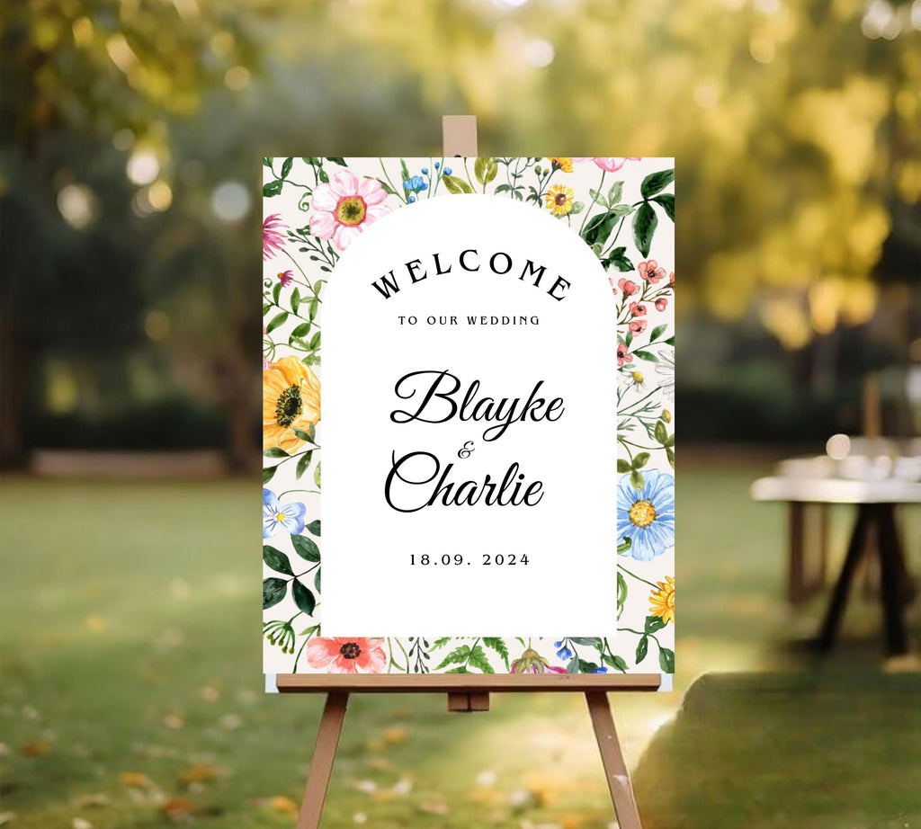 Editable Wildflower Wedding Welcome Sign, Colorful Floral Wedding Garden Party Poster, Boho Flowers Welcome Sign Template, Instant Download