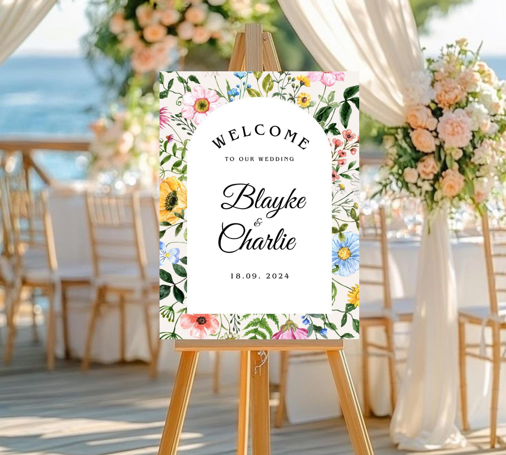 Editable Wildflower Wedding Welcome Sign, Colorful Floral Wedding Garden Party Poster, Boho Flowers Welcome Sign Template, Instant Download