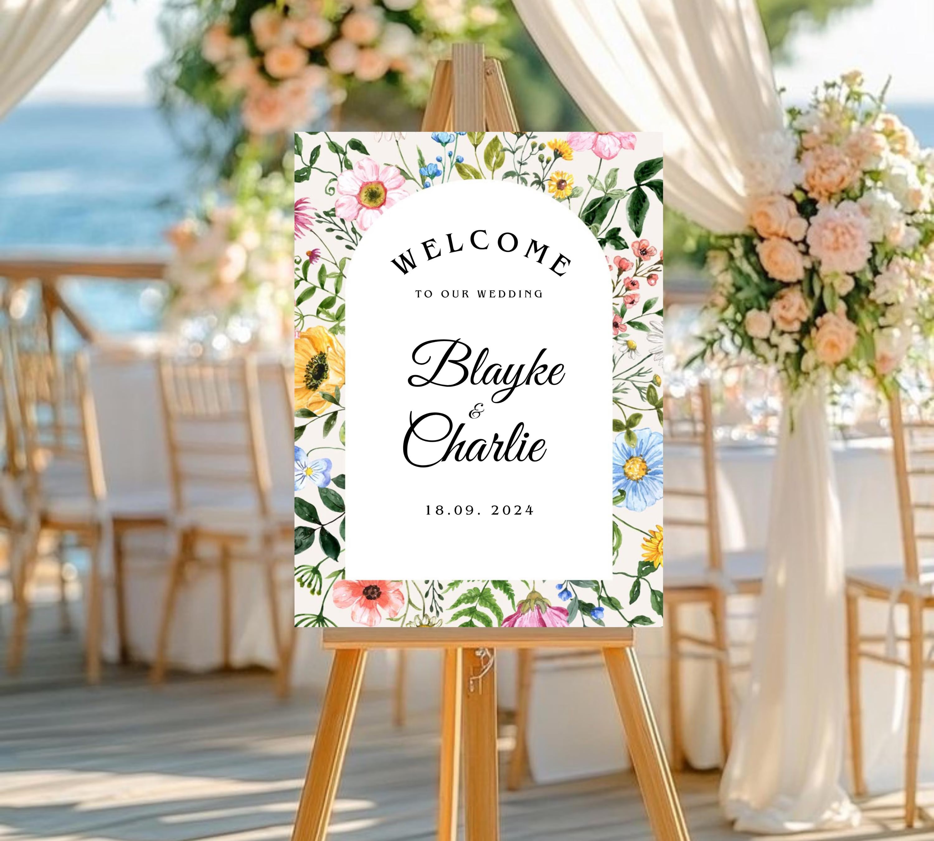 Editable Wildflower Wedding Welcome Sign, Colorful Floral Wedding Garden Party Poster, Boho Flowers Welcome Sign Template, Instant Download