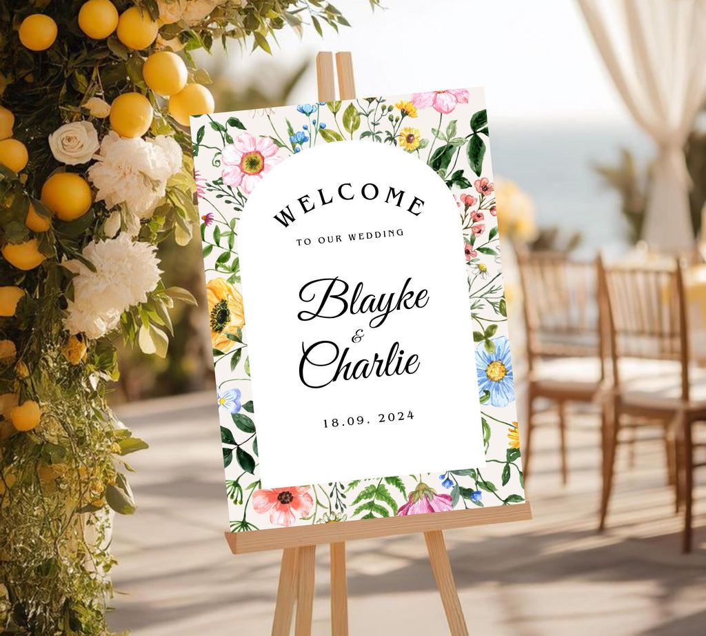 Editable Wildflower Wedding Welcome Sign, Colorful Floral Wedding Garden Party Poster, Boho Flowers Welcome Sign Template, Instant Download