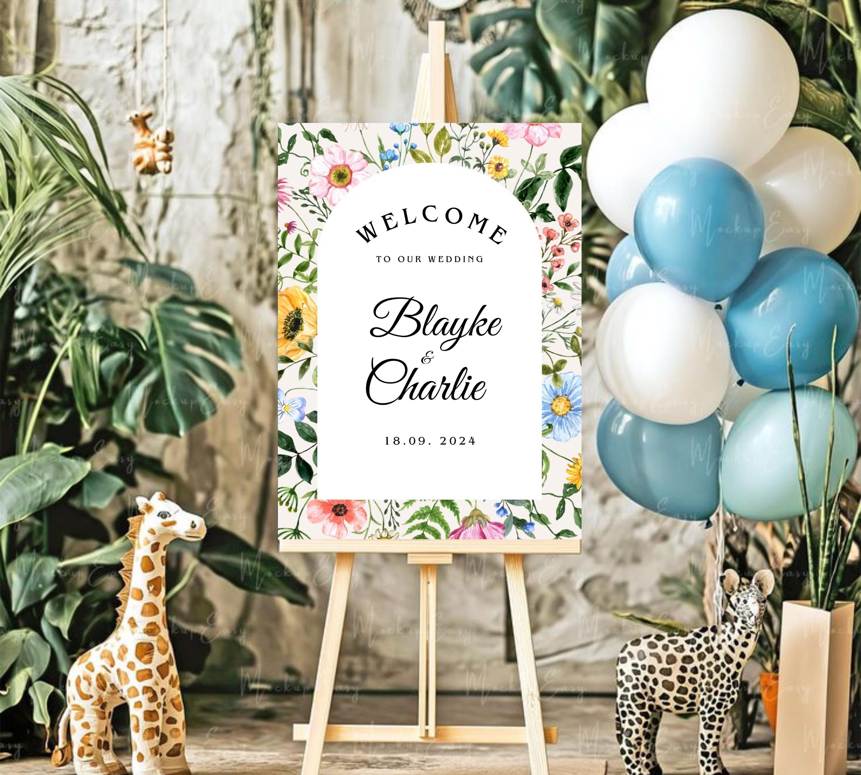 Editable Wildflower Wedding Welcome Sign, Colorful Floral Wedding Garden Party Poster, Boho Flowers Welcome Sign Template, Instant Download