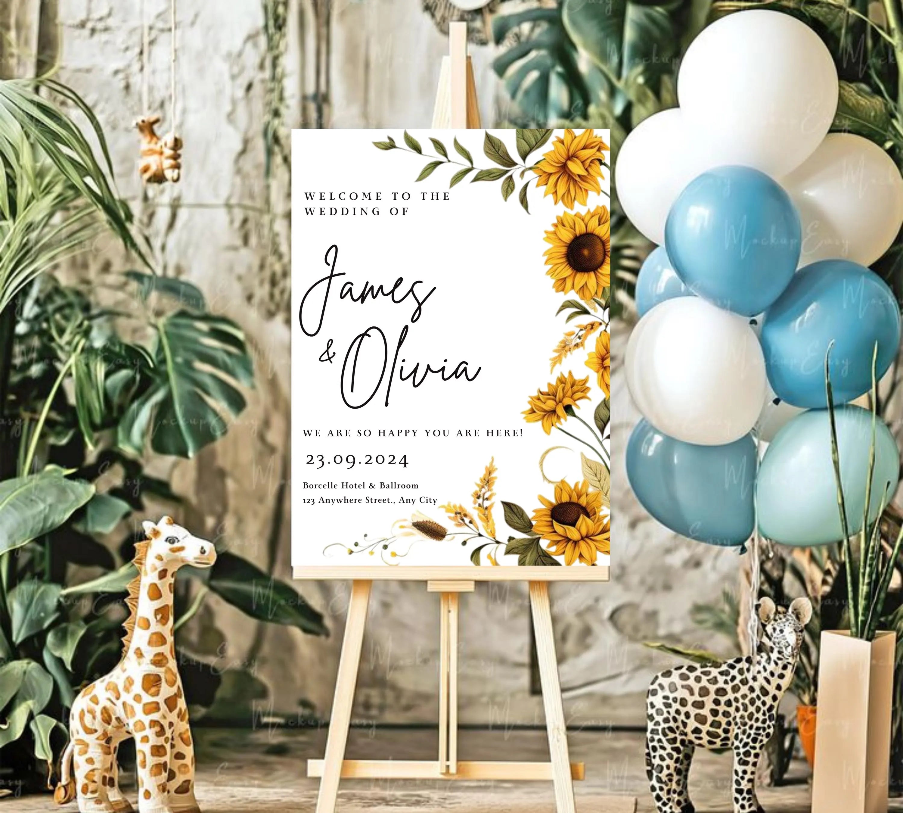 Editable Sunflower Wedding Welcome Sign, Sunflower Reception Decor Sign, Printable Rustic Sage Yellow Floral Large Signage, Instant Download
