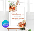 Editable Boho Terracotta Wedding Welcome Sign Template, Floral Burnt Orange Rose Reception Decor Sign, Printable Modern Elegant Wedding Sign