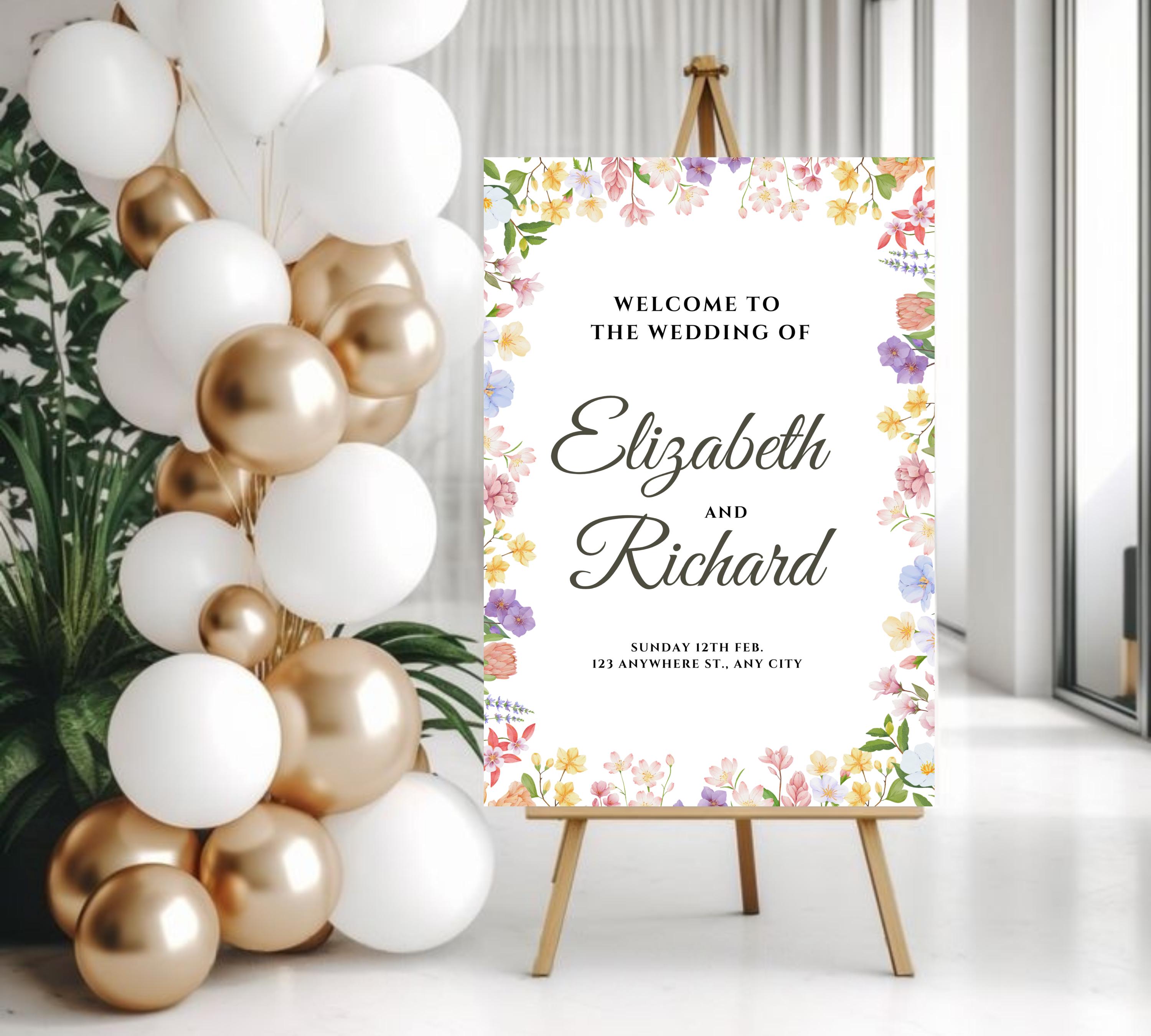 Editable Wildflower Wedding Welcome Sign, Colorful Floral Wedding Garden Party Sign, Rustic Wildflowers Welcome Template, Instant Download