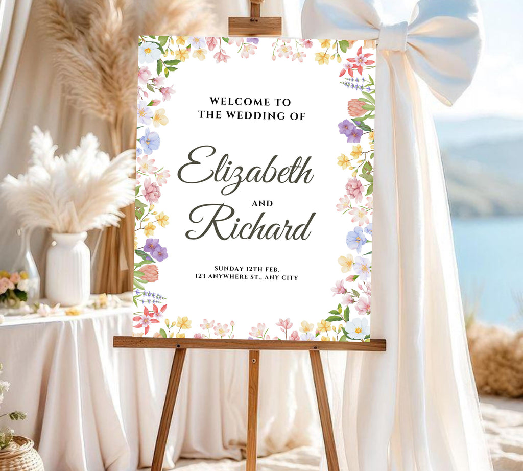 Editable Wildflower Wedding Welcome Sign, Colorful Floral Wedding Garden Party Sign, Rustic Wildflowers Welcome Template, Instant Download