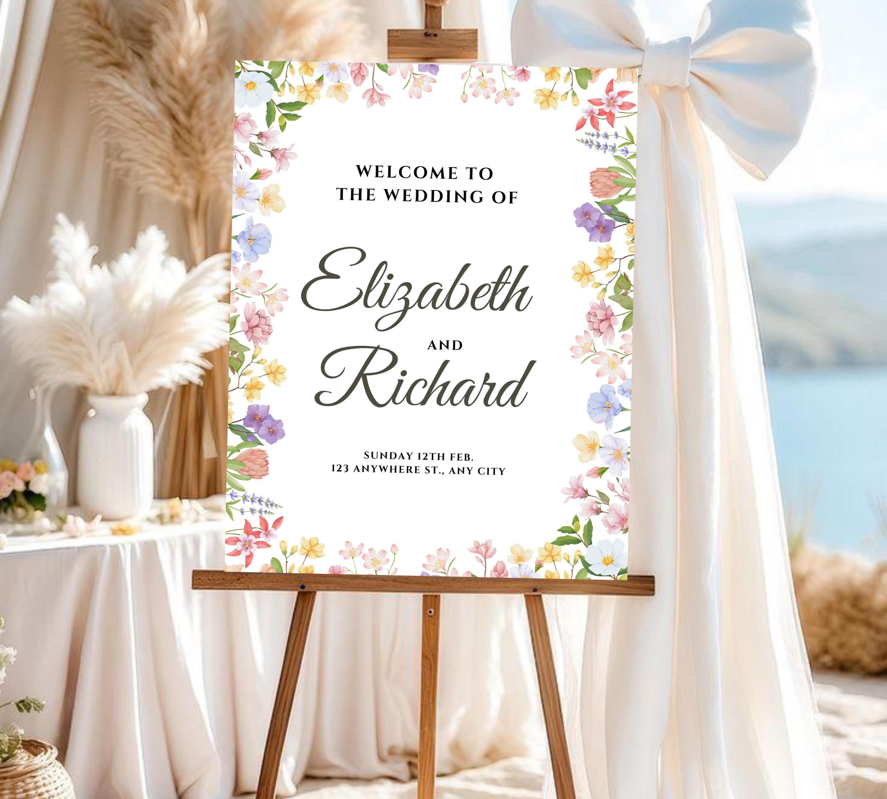 Editable Wildflower Wedding Welcome Sign, Colorful Floral Wedding Garden Party Sign, Rustic Wildflowers Welcome Template, Instant Download