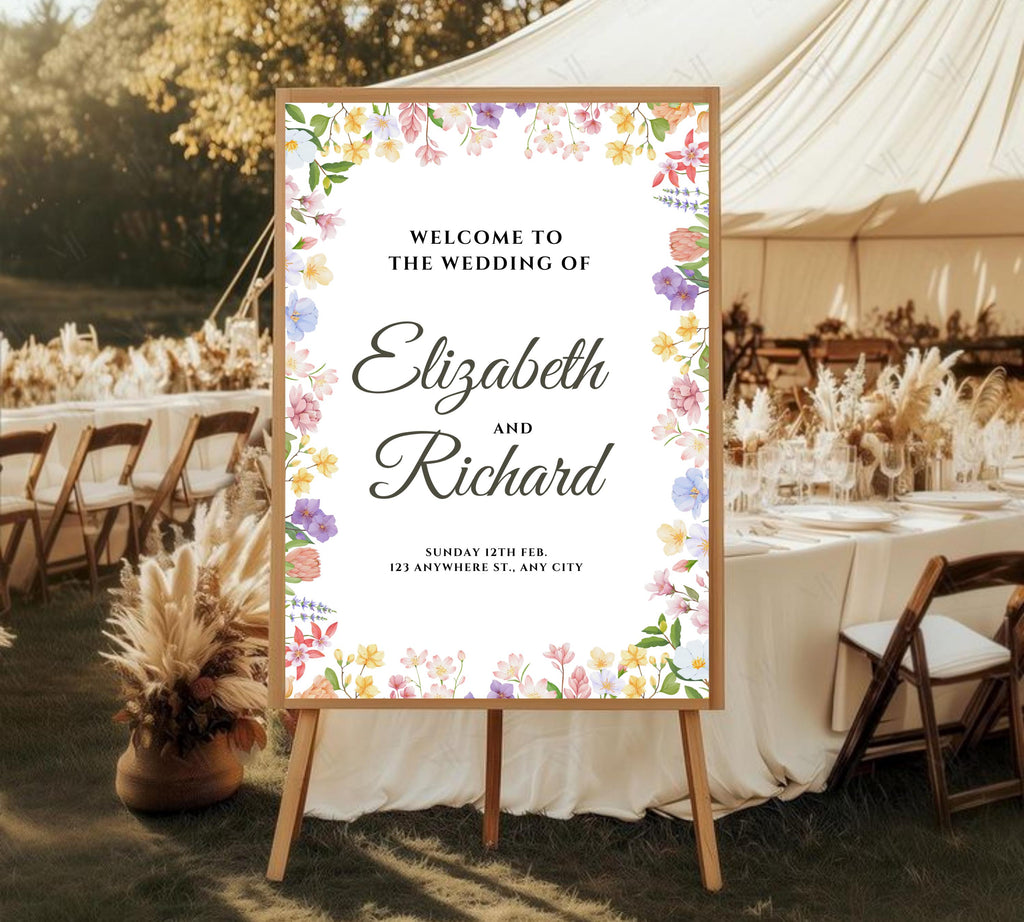 Editable Wildflower Wedding Welcome Sign, Colorful Floral Wedding Garden Party Sign, Rustic Wildflowers Welcome Template, Instant Download