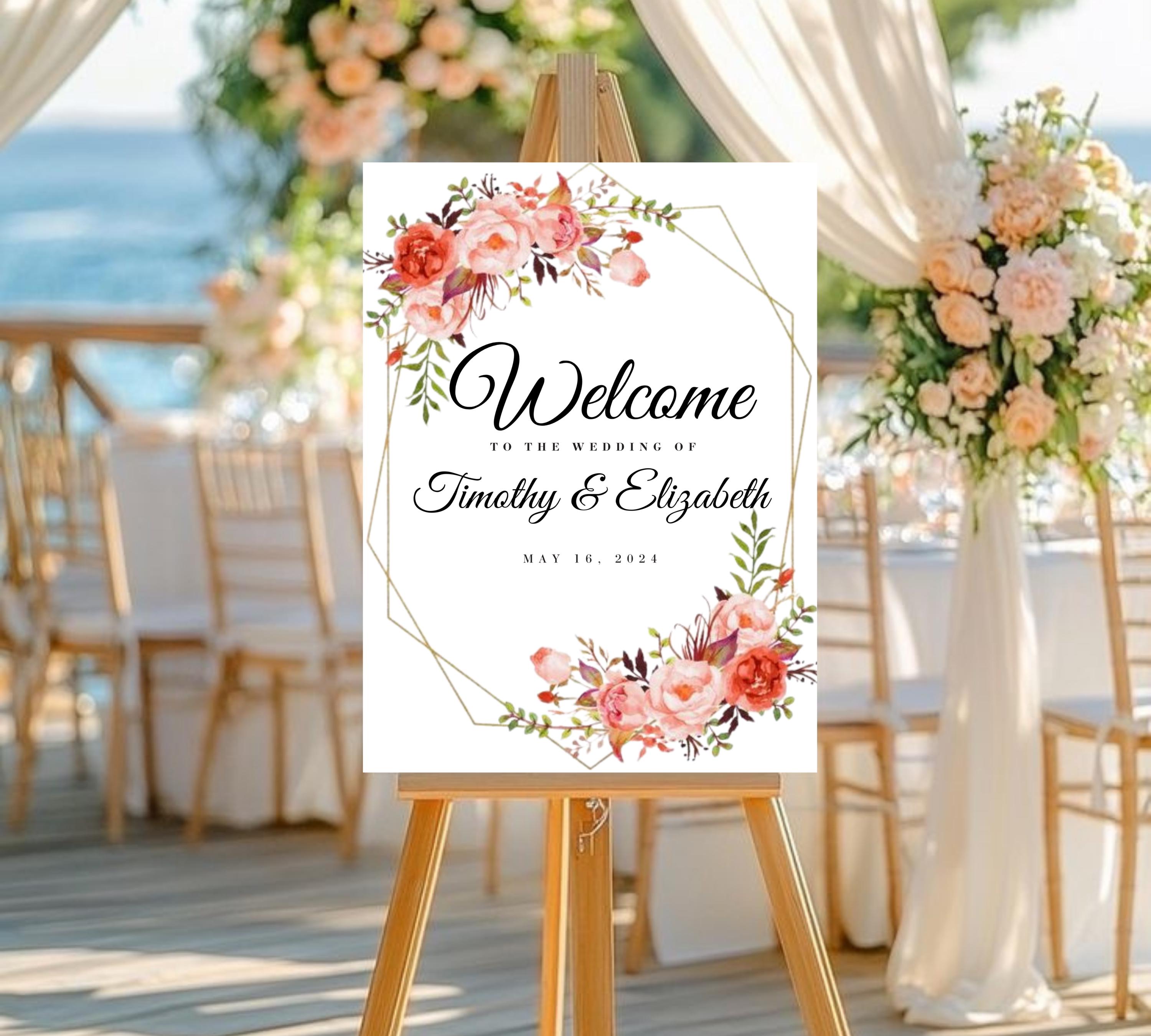 Coral and Gold floral wedding Welcome Sign, Colorful Floral Wedding Garden Party Sign, Gold Floral Welcome Template, Instant Download