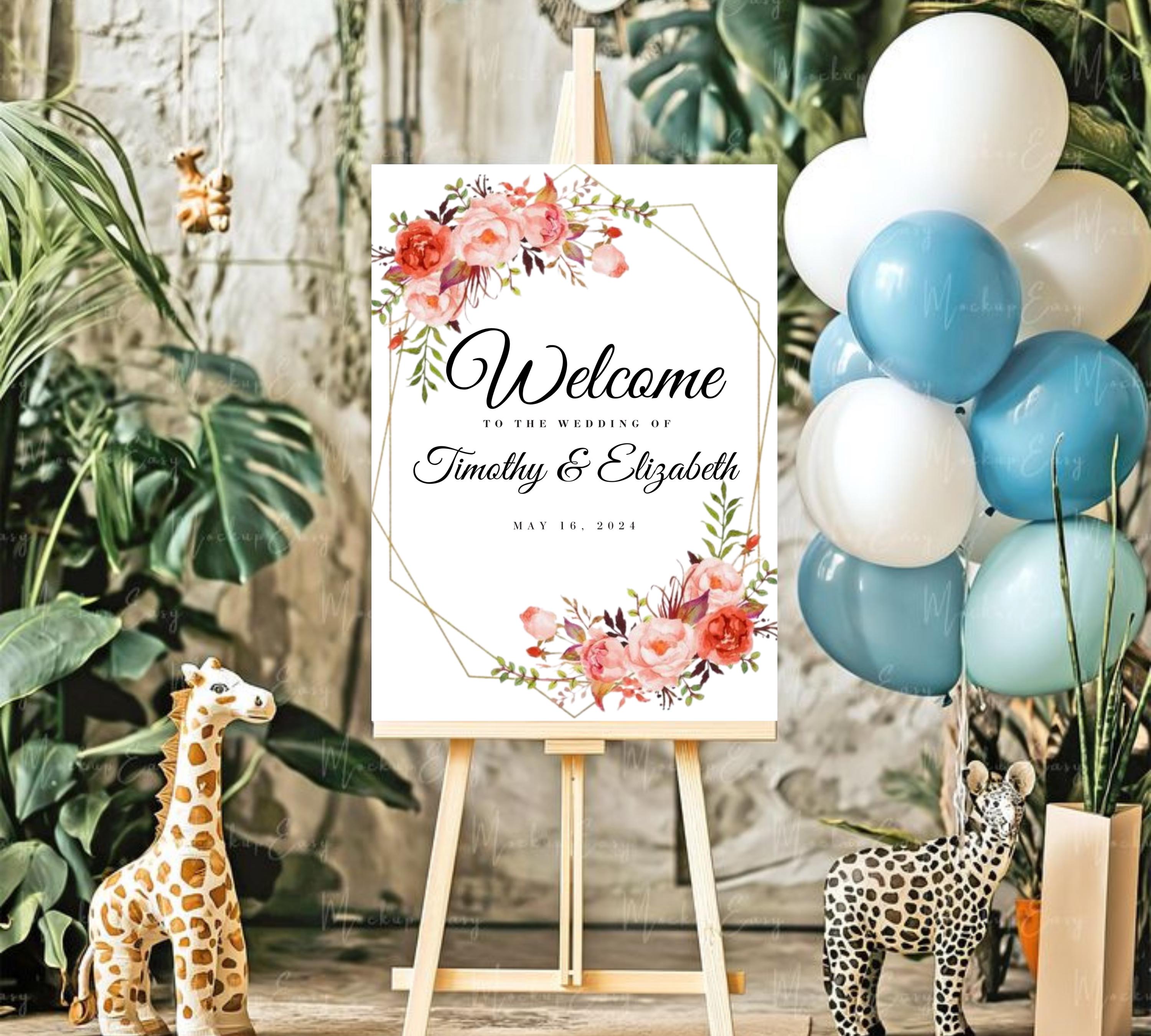 Coral and Gold floral wedding Welcome Sign, Colorful Floral Wedding Garden Party Sign, Gold Floral Welcome Template, Instant Download