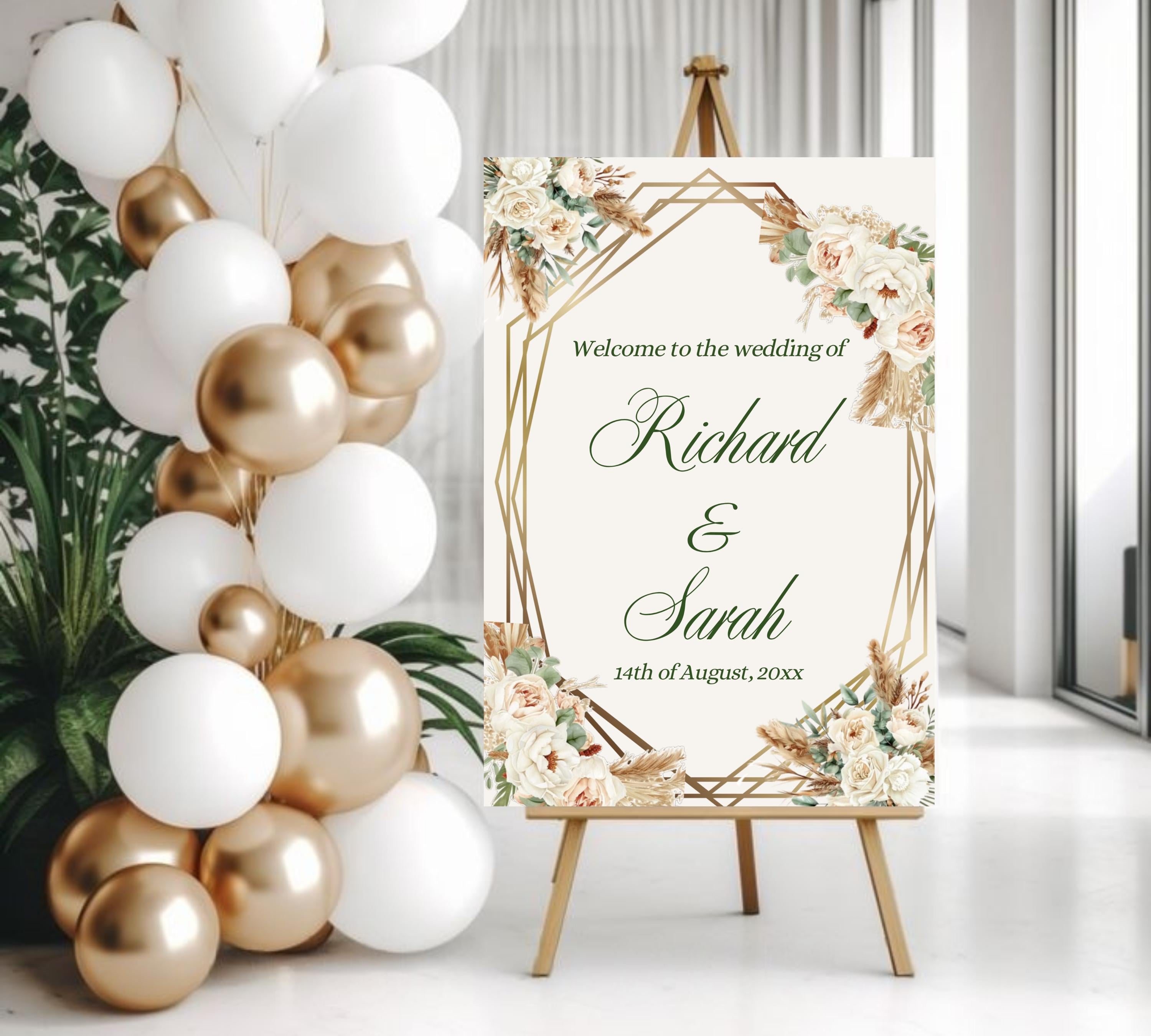 Editable Watercolor Wedding Sign, Wedding Welcome Sign, Flower Wedding Sign Template, Boho Wedding Sign Watercolor Flower Wedding