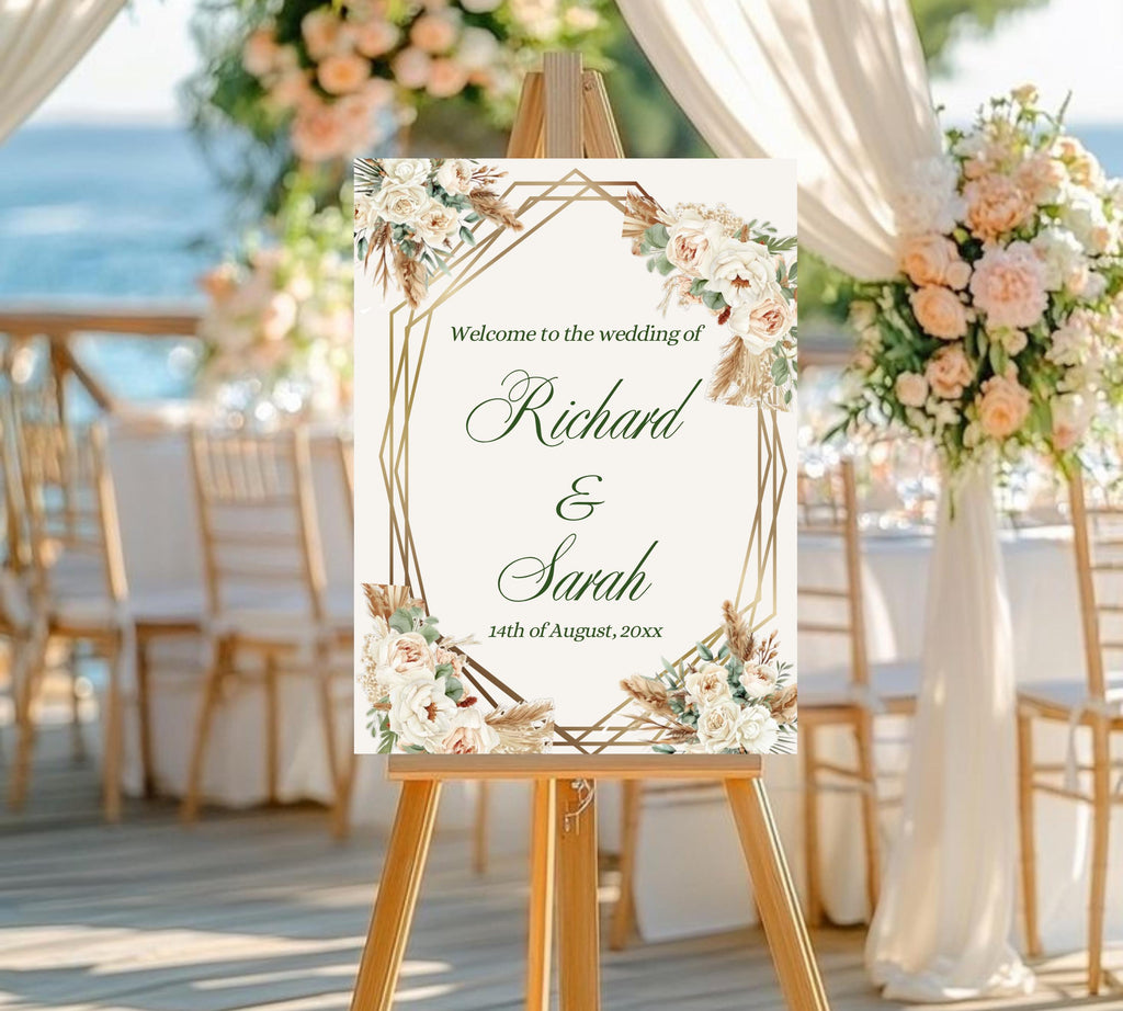 Editable Watercolor Wedding Sign, Wedding Welcome Sign, Flower Wedding Sign Template, Boho Wedding Sign Watercolor Flower Wedding