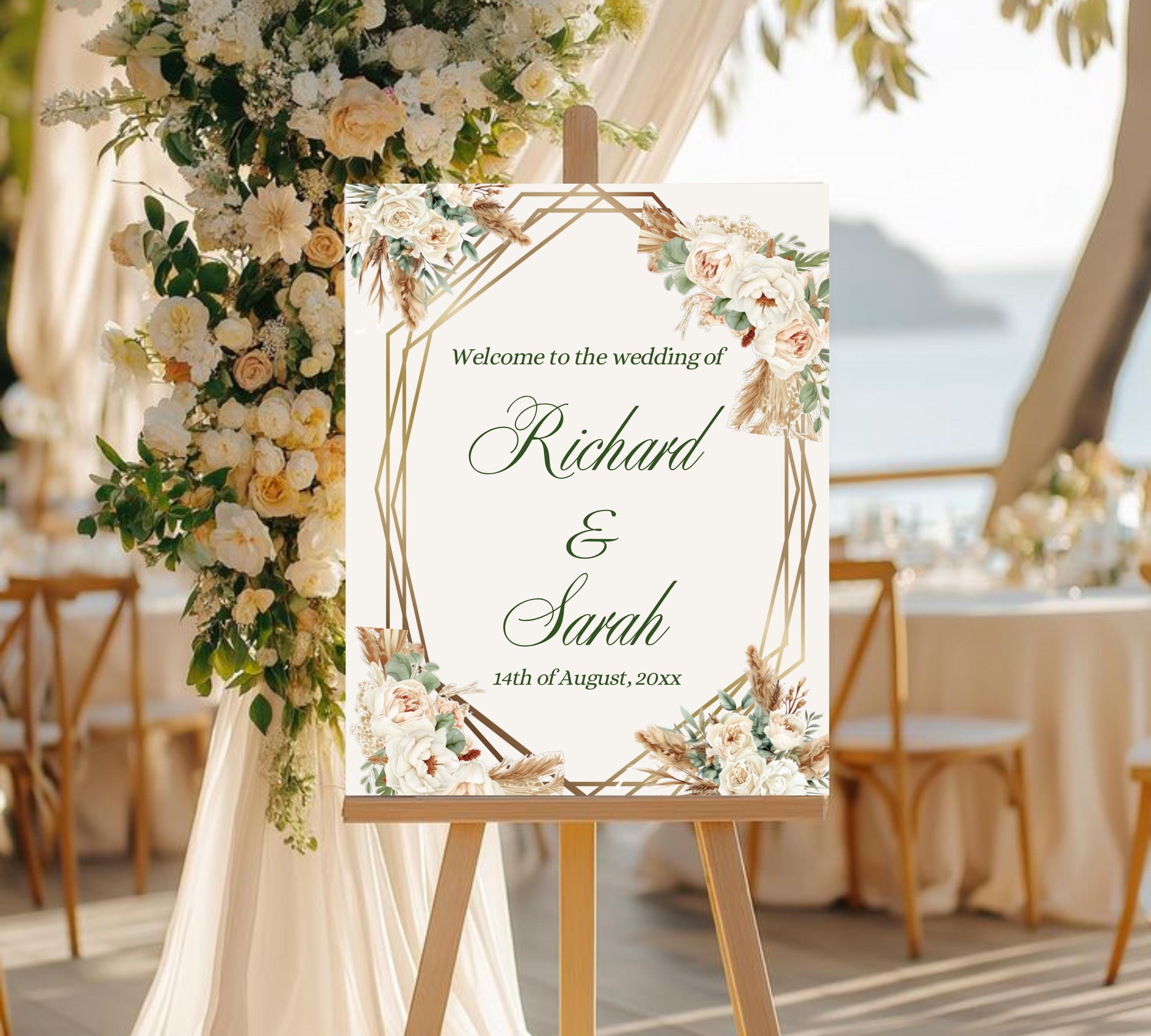 Editable Watercolor Wedding Sign, Wedding Welcome Sign, Flower Wedding Sign Template, Boho Wedding Sign Watercolor Flower Wedding