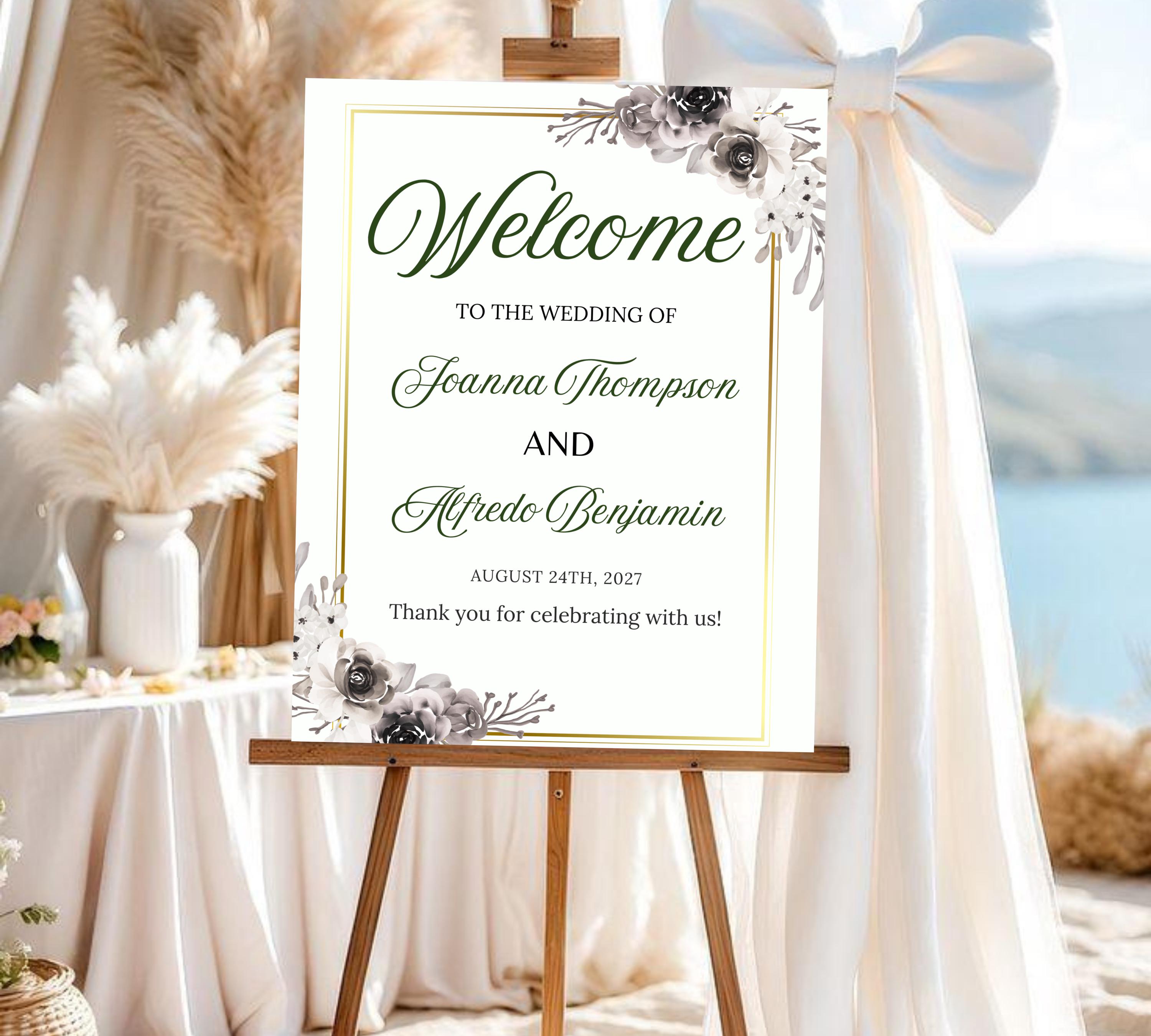 Modern Floral Wedding welcome sign, Wedding Welcome Sign, Flower Wedding Sign Template, Wedding Sign Flower Wedding, Instant Download