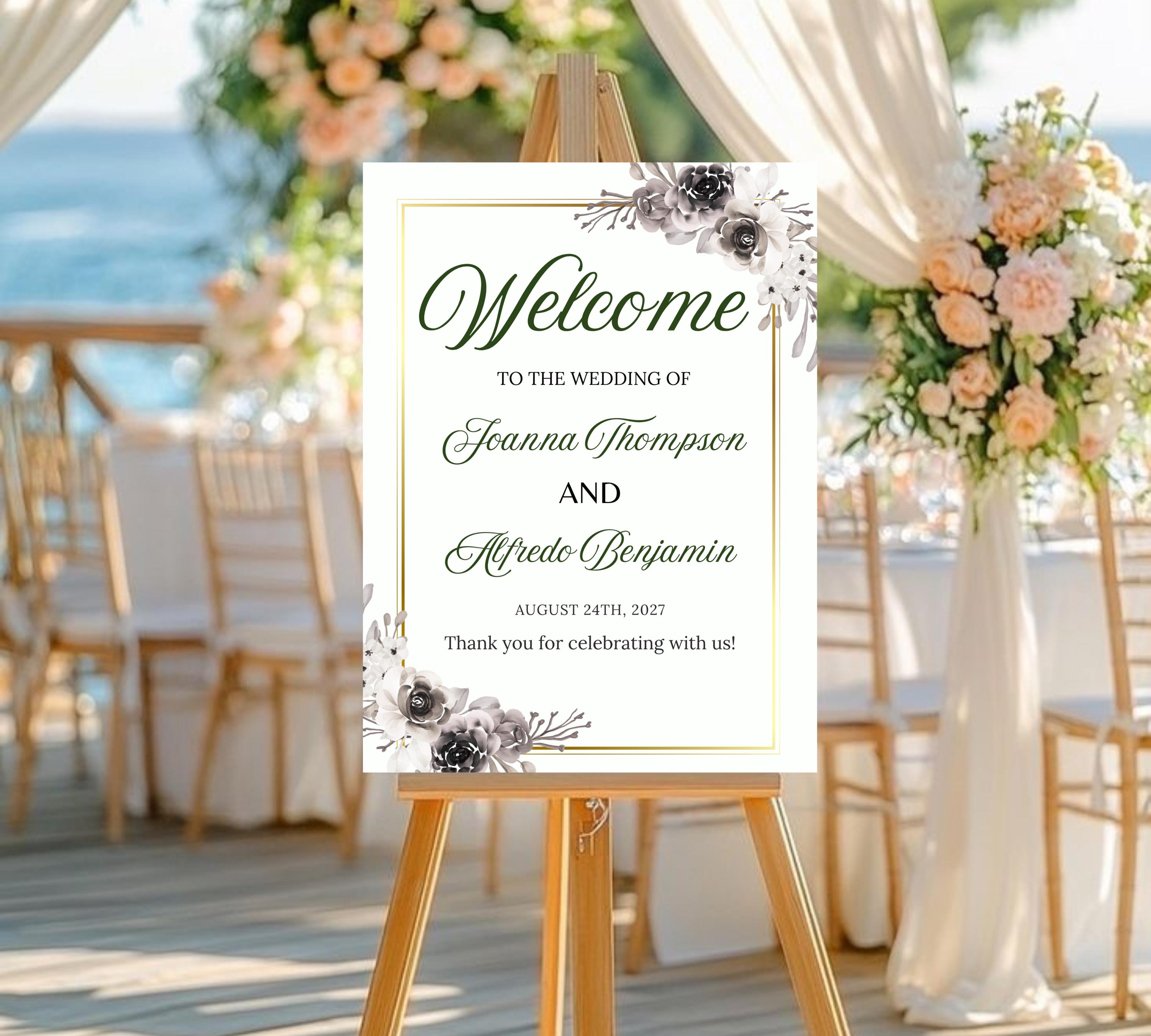 Modern Floral Wedding welcome sign, Wedding Welcome Sign, Flower Wedding Sign Template, Wedding Sign Flower Wedding, Instant Download