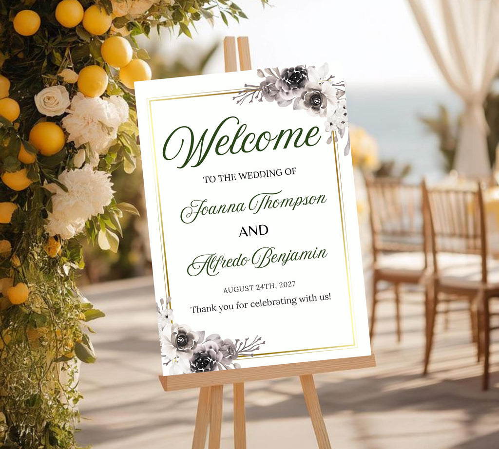 Modern Floral Wedding welcome sign, Wedding Welcome Sign, Flower Wedding Sign Template, Wedding Sign Flower Wedding, Instant Download