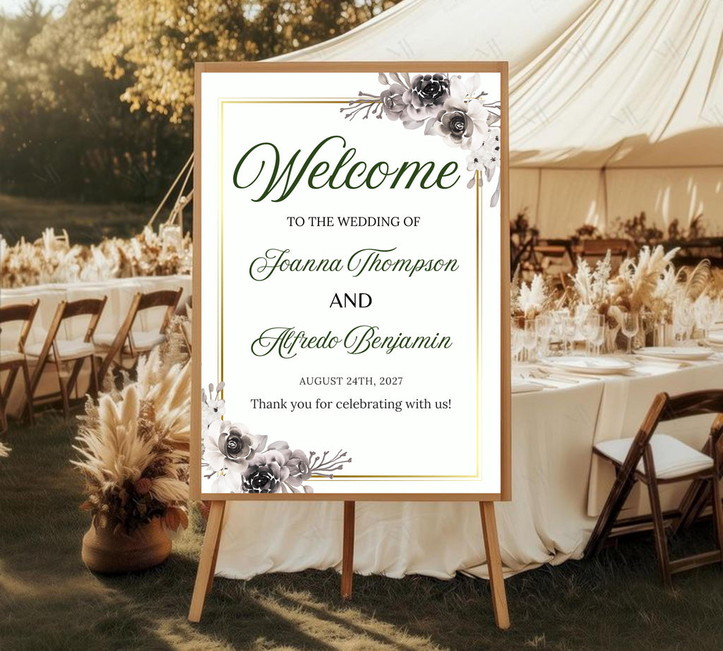 Modern Floral Wedding welcome sign, Wedding Welcome Sign, Flower Wedding Sign Template, Wedding Sign Flower Wedding, Instant Download