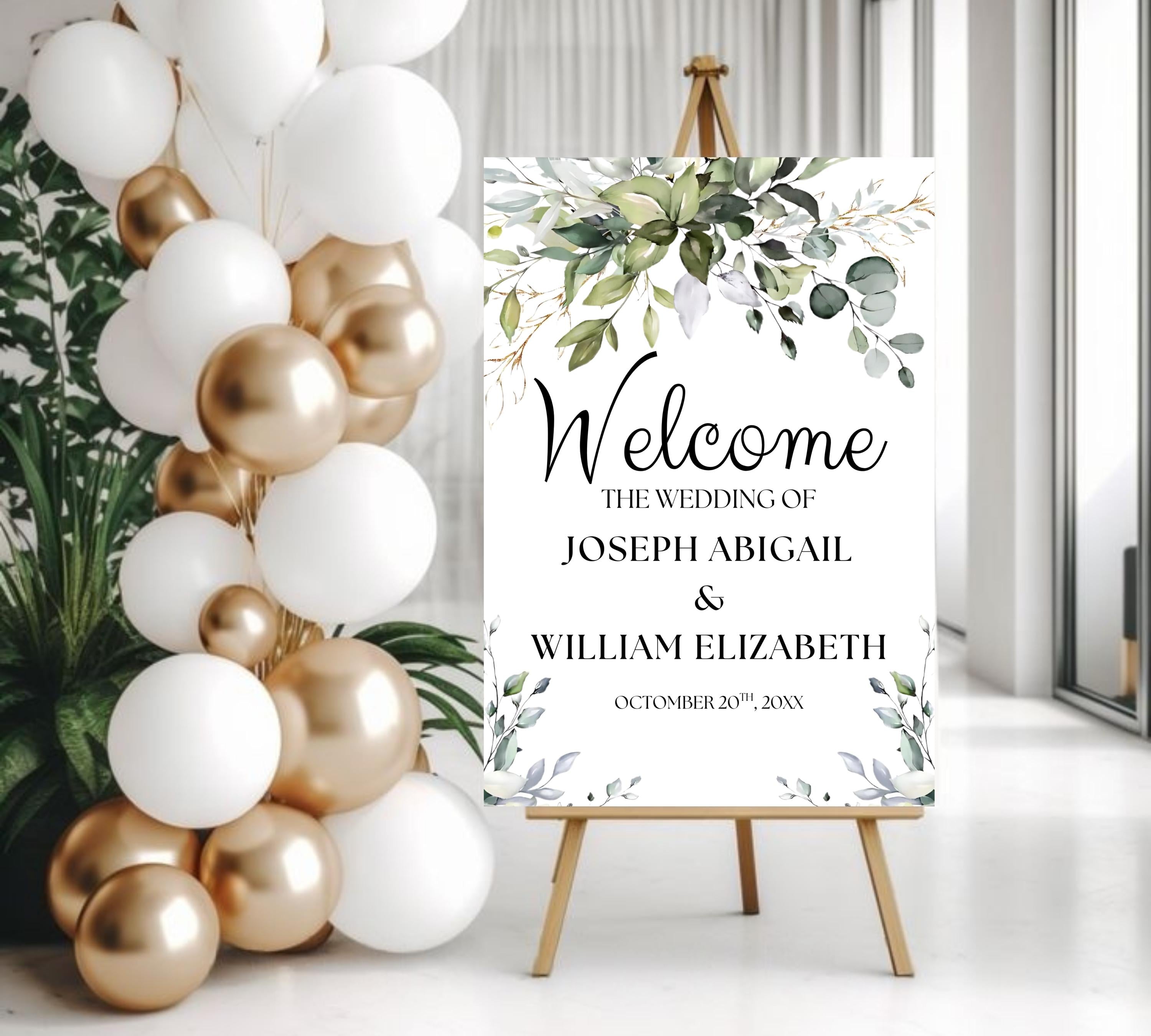 Editable Wedding Welcome Sign, Wedding sign, Greenery Wedding Decor, Greenery Welcome Sign, Wedding Decorations, Eucalyptus Wedding Sign