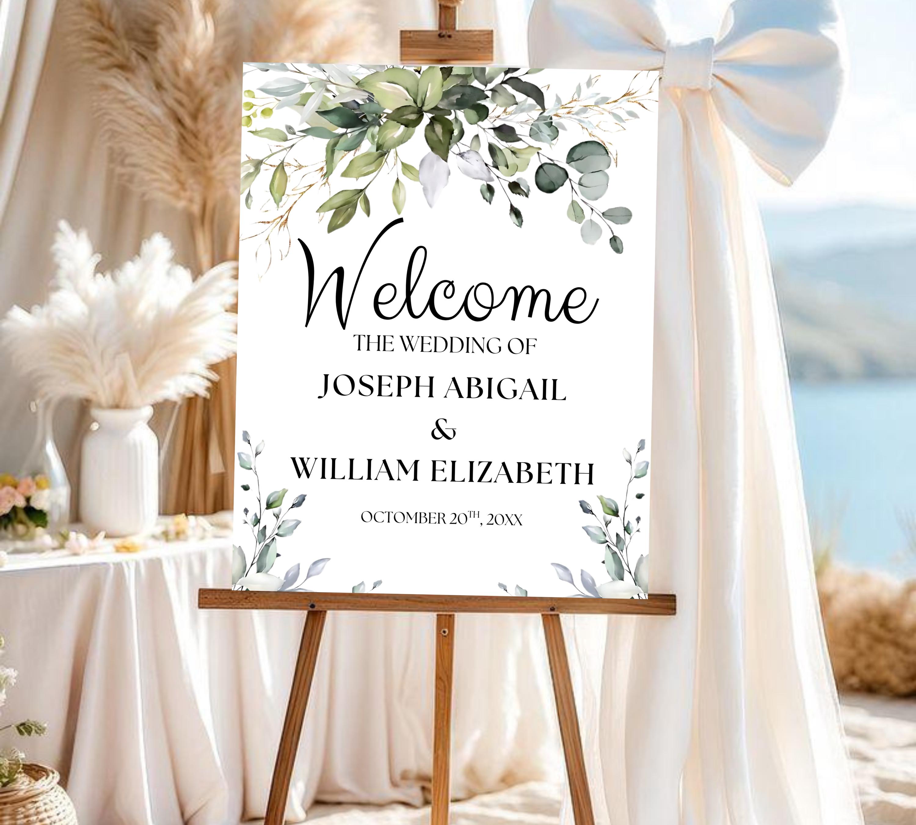 Editable Wedding Welcome Sign, Wedding sign, Greenery Wedding Decor, Greenery Welcome Sign, Wedding Decorations, Eucalyptus Wedding Sign