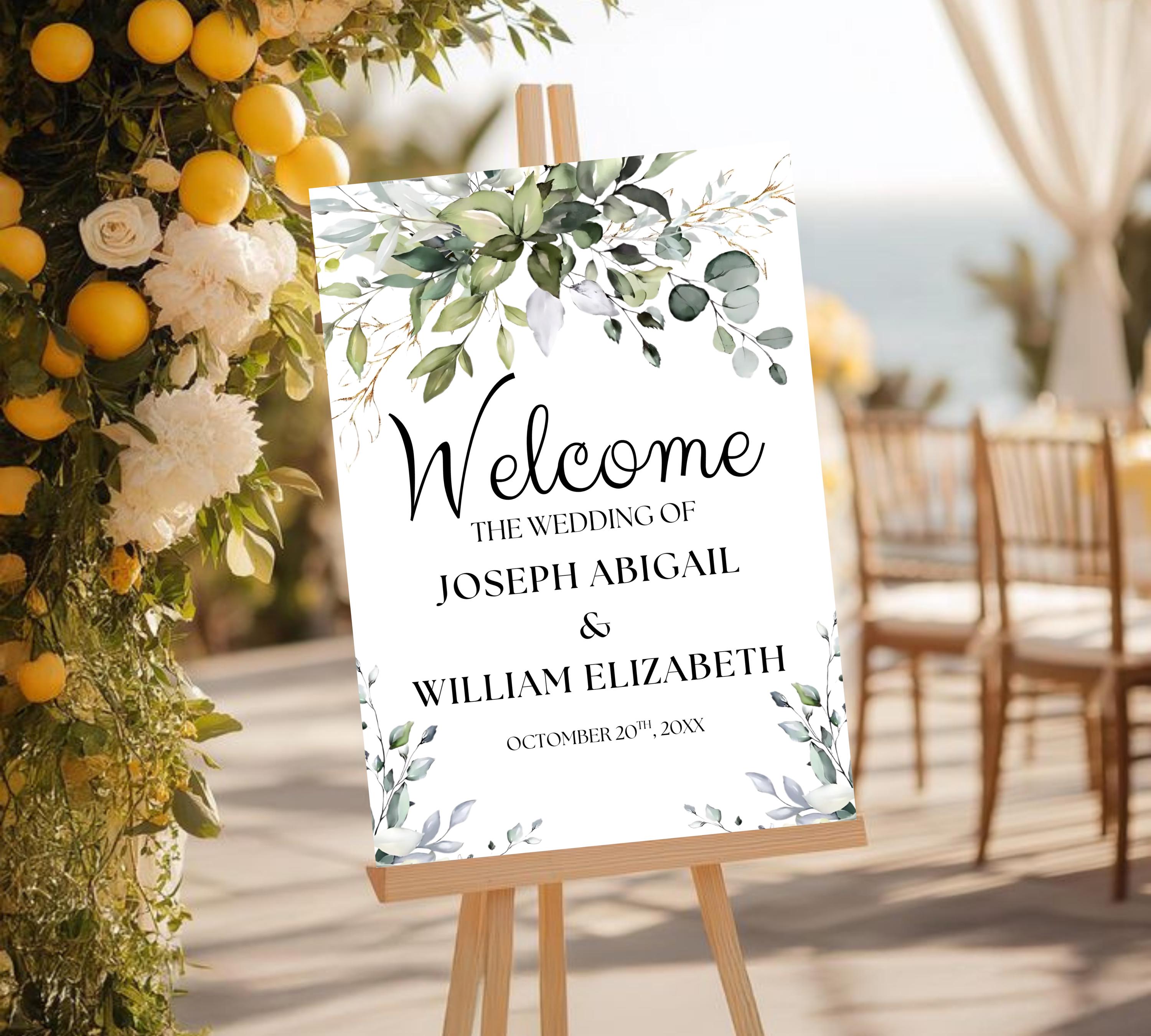 Editable Wedding Welcome Sign, Wedding sign, Greenery Wedding Decor, Greenery Welcome Sign, Wedding Decorations, Eucalyptus Wedding Sign
