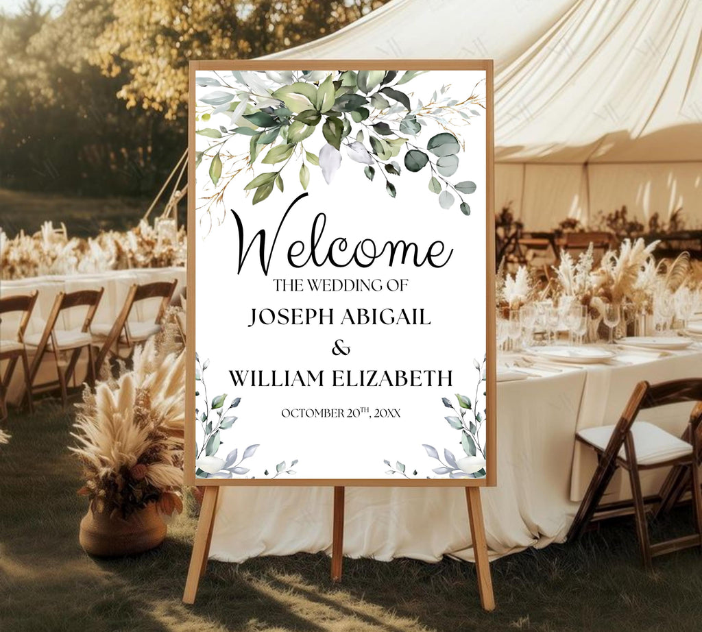 Editable Wedding Welcome Sign, Wedding sign, Greenery Wedding Decor, Greenery Welcome Sign, Wedding Decorations, Eucalyptus Wedding Sign
