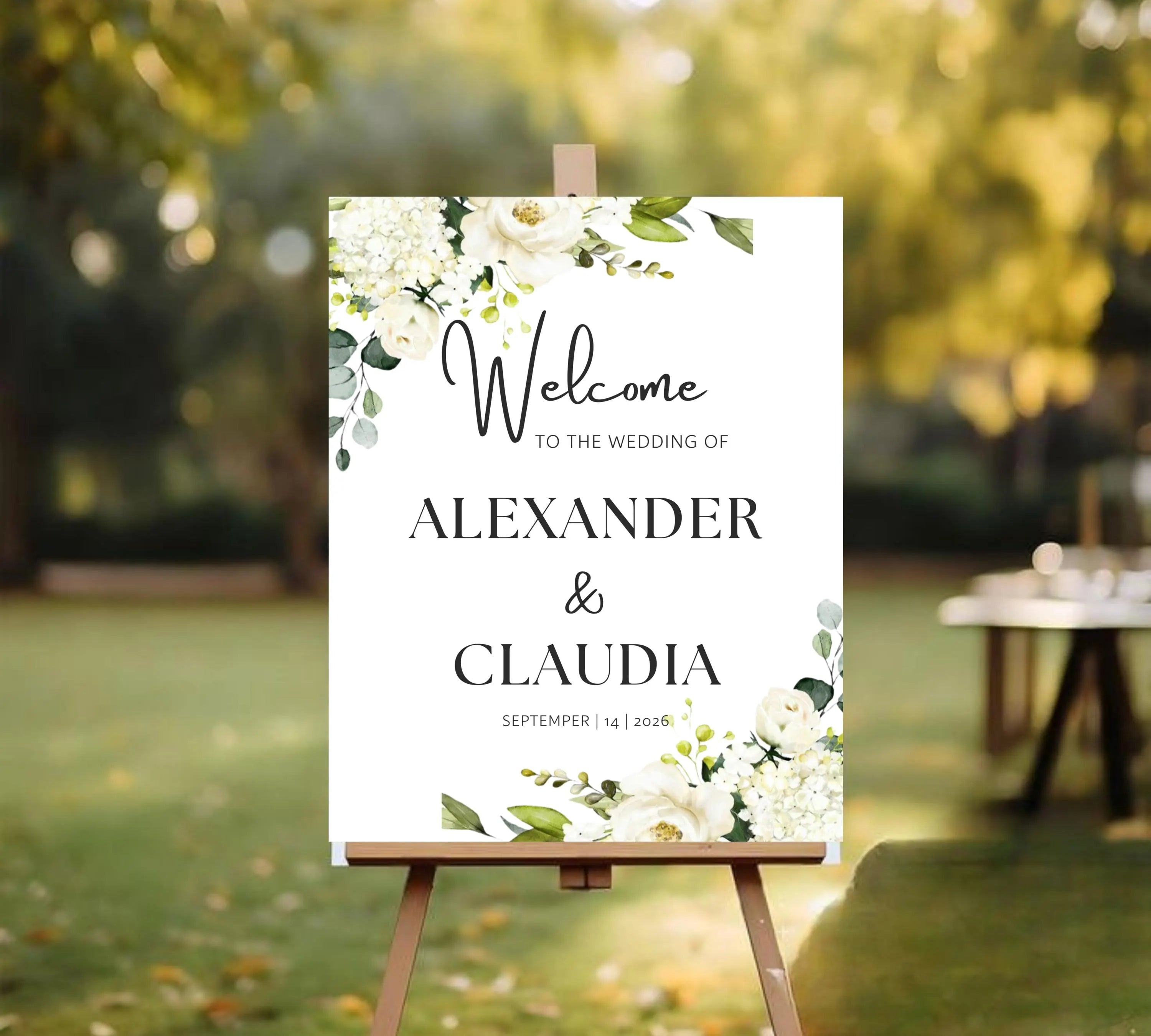White Floral Wedding Welcome Sign Template, Editable Welcome Wedding Sign, Printable Wedding Sign, White Flowers, Instant Download signage