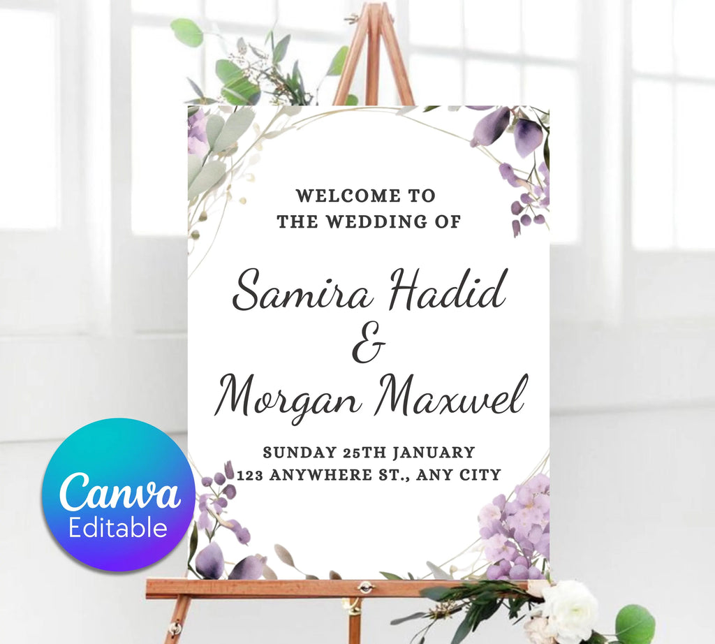 Lavender wedding Welcome Sign Template, Floral wedding welcome sign Download, Printable wedding welcome sign, Editable wedding welcome sign