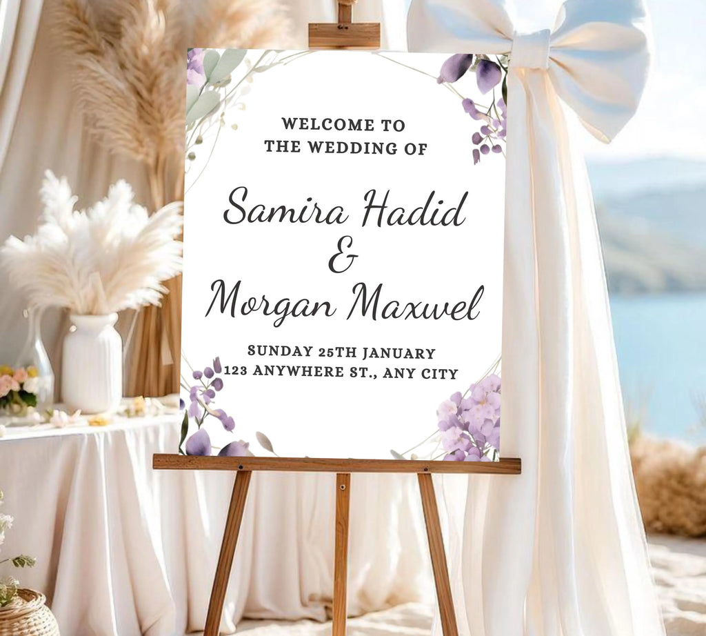 Lavender wedding Welcome Sign Template, Floral wedding welcome sign Download, Printable wedding welcome sign, Editable wedding welcome sign