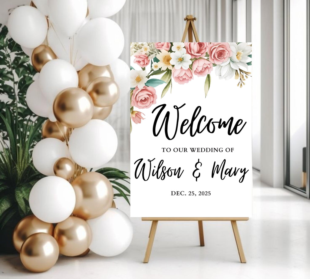 Blush Pink Wedding Welcome Sign, Soft Pink Editable Welcome Poster, Floral Printable Wedding Welcome Board, Instant Download Template ROSE