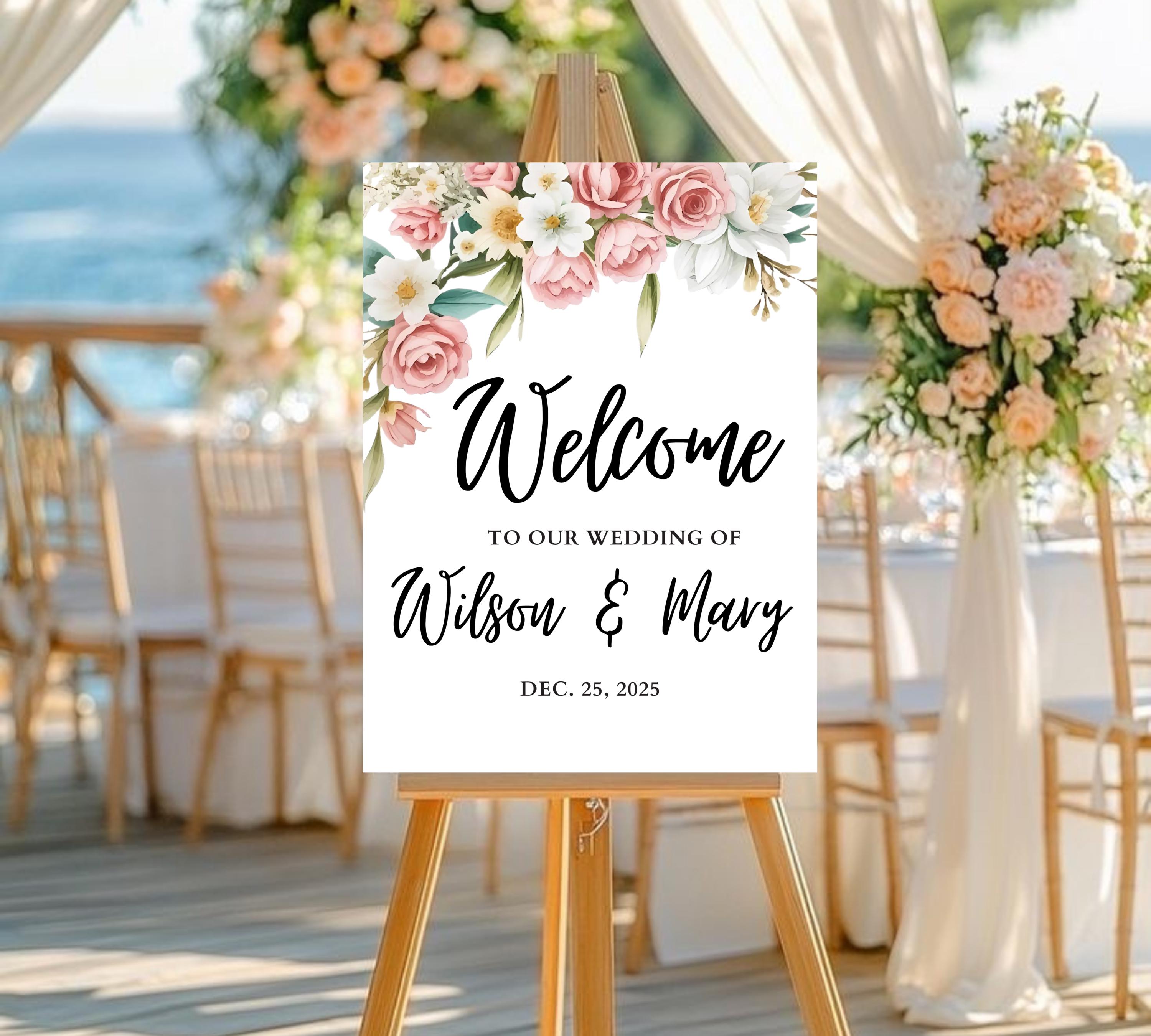 Blush Pink Wedding Welcome Sign, Soft Pink Editable Welcome Poster, Floral Printable Wedding Welcome Board, Instant Download Template ROSE