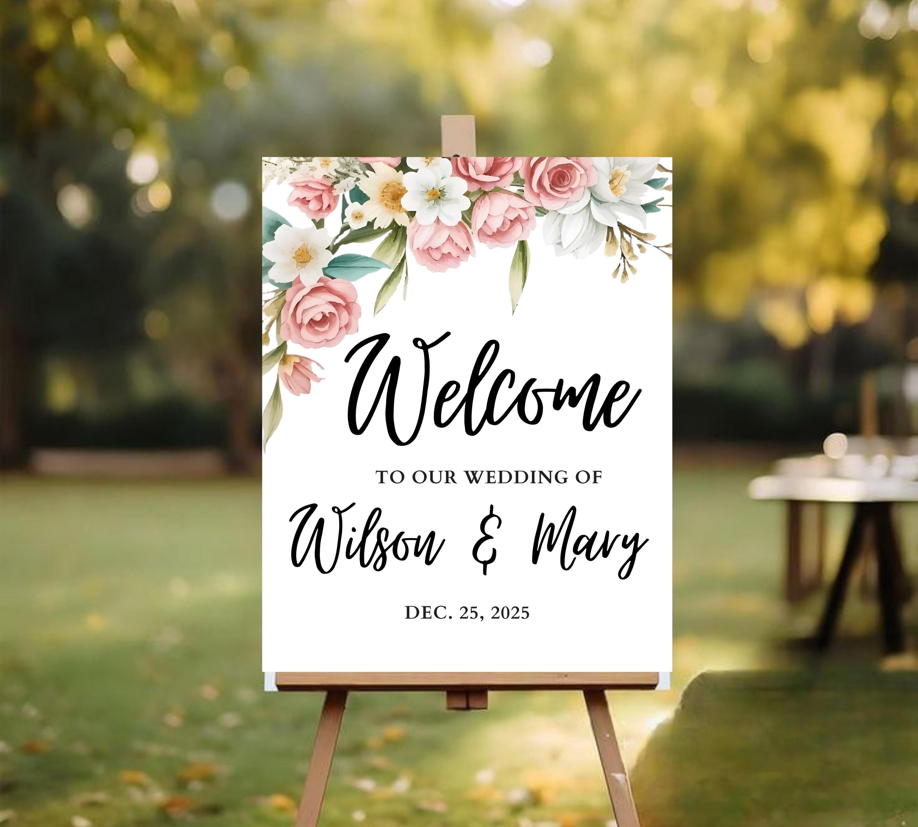 Blush Pink Wedding Welcome Sign, Soft Pink Editable Welcome Poster, Floral Printable Wedding Welcome Board, Instant Download Template ROSE