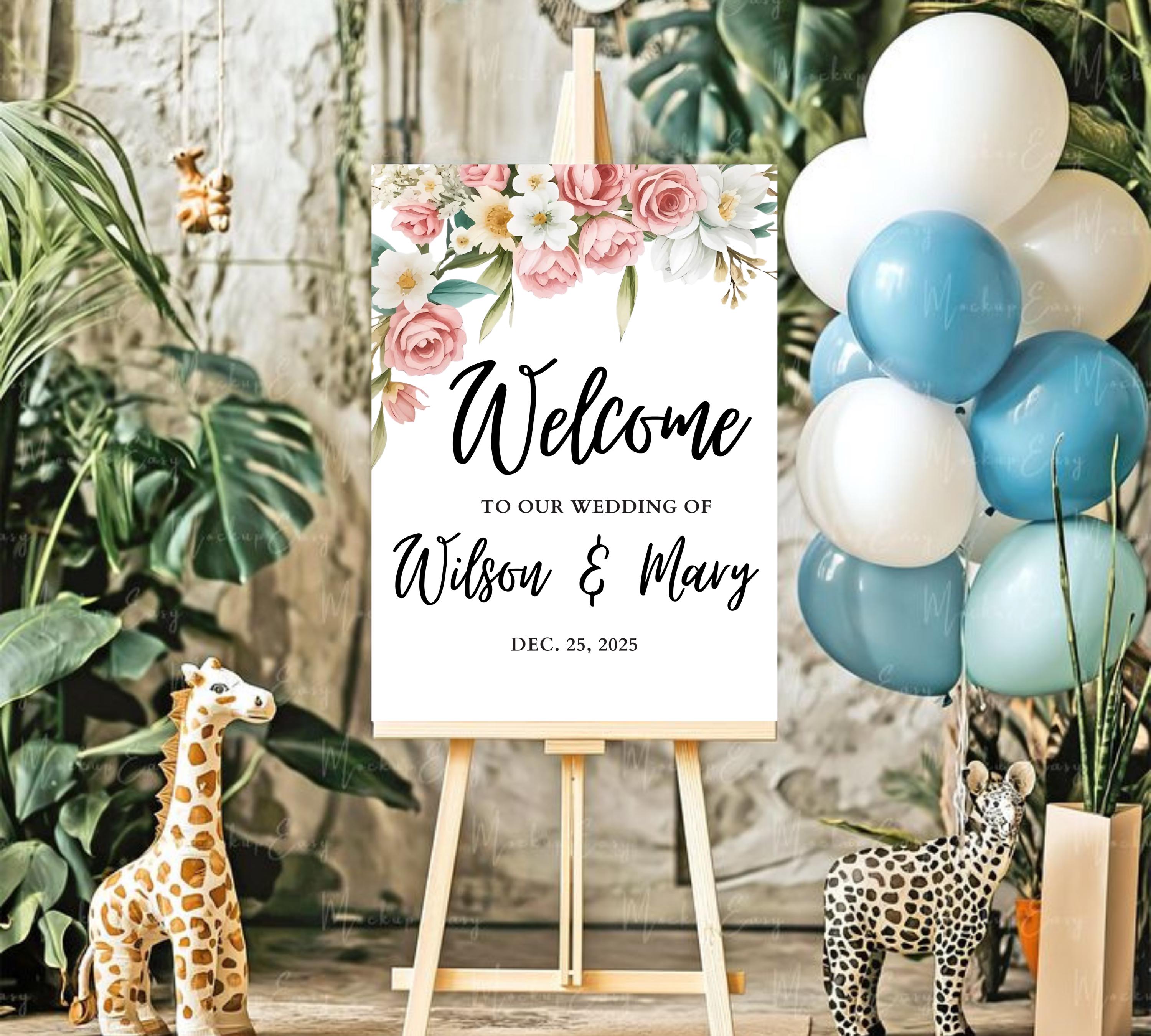Blush Pink Wedding Welcome Sign, Soft Pink Editable Welcome Poster, Floral Printable Wedding Welcome Board, Instant Download Template ROSE