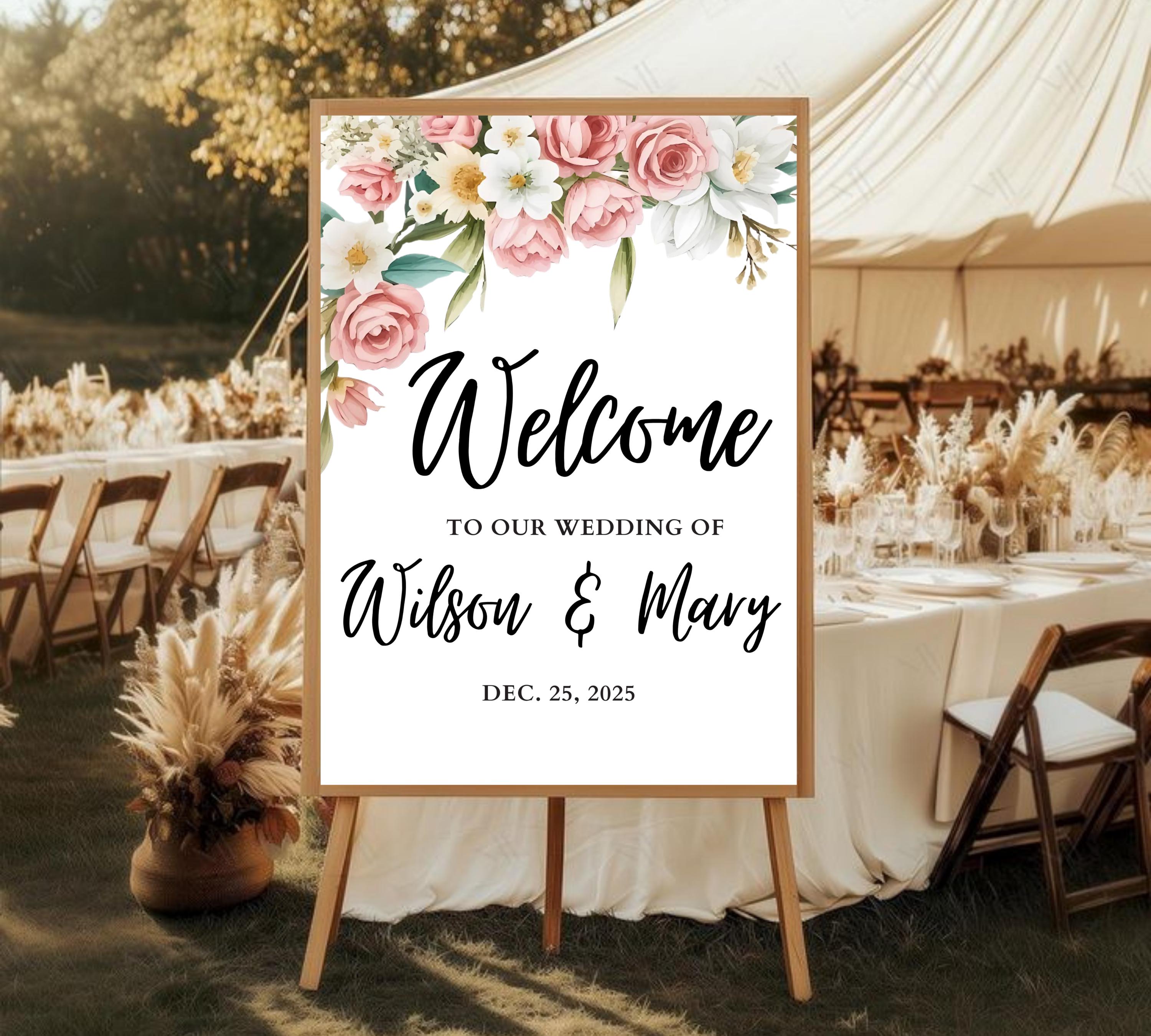 Blush Pink Wedding Welcome Sign, Soft Pink Editable Welcome Poster, Floral Printable Wedding Welcome Board, Instant Download Template ROSE