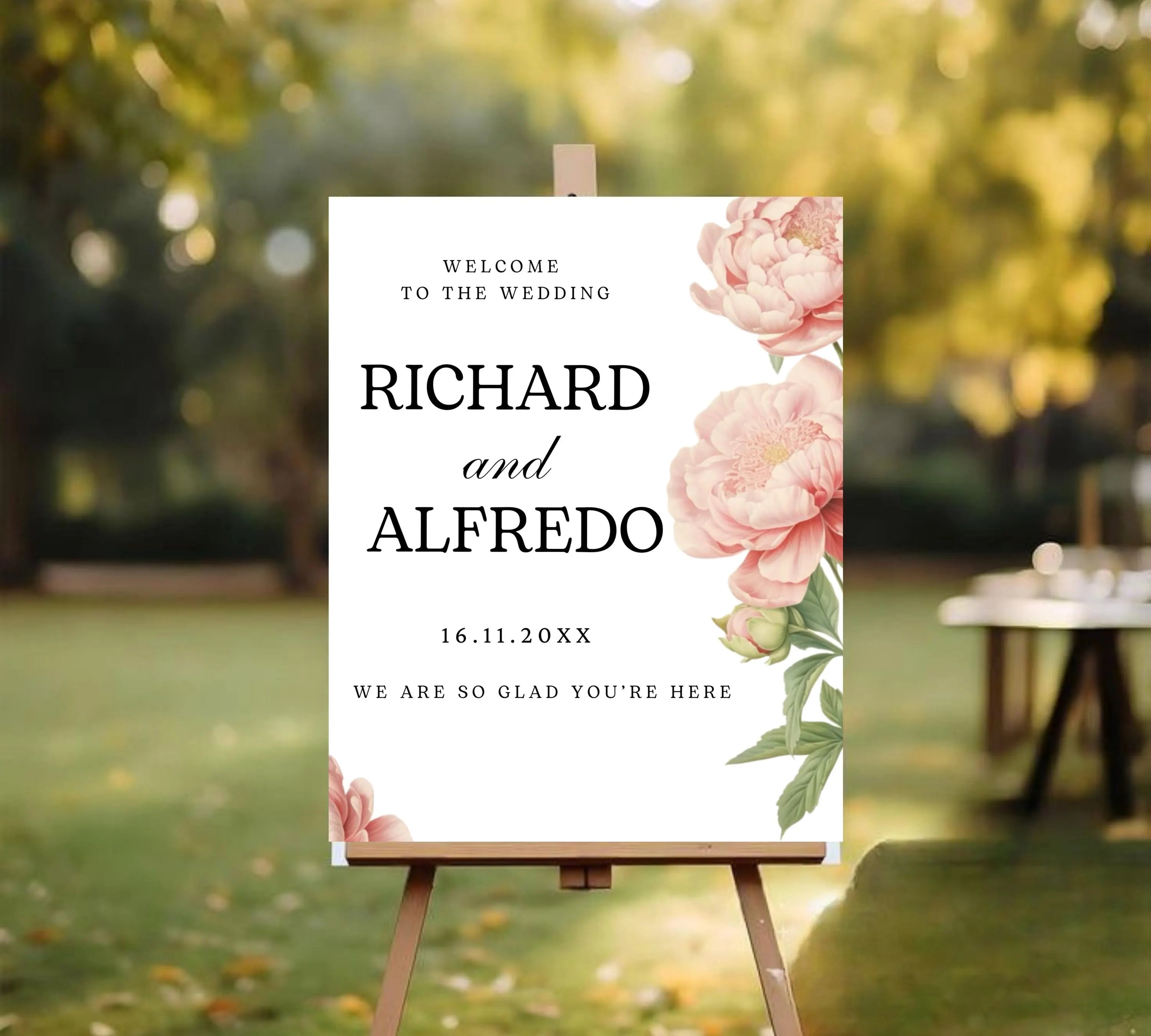 Editable Peony Wedding Welcome Sign Template, Pink Welcome Poster, Printable Peonies Wedding Welcome Board, Welcome Wedding Sign Download