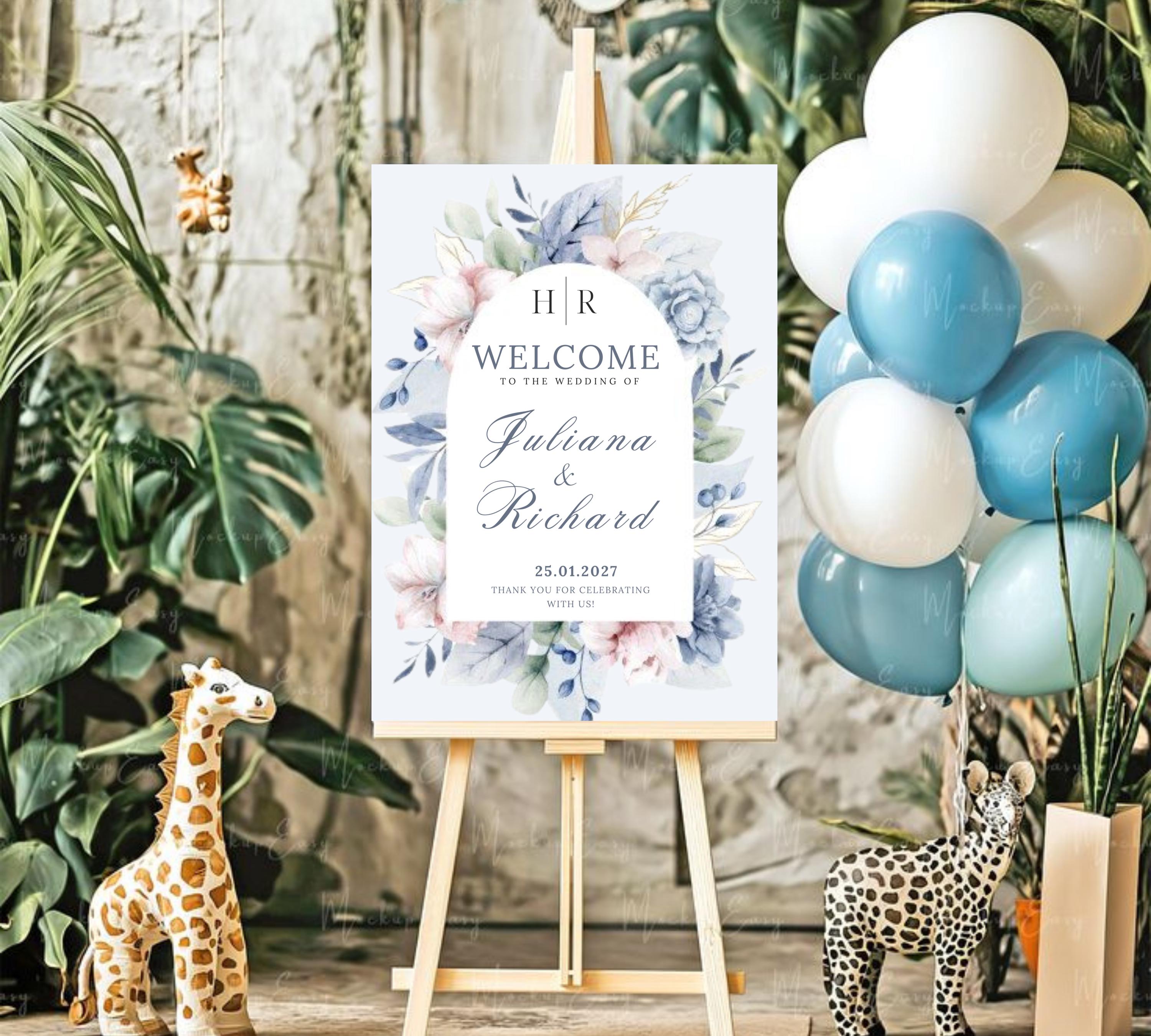 Dusty blue floral Wedding welcome sign, blue flower Welcome Wedding Sign Template, Blue flower welcome Sign, Vintage flower Wedding Sign