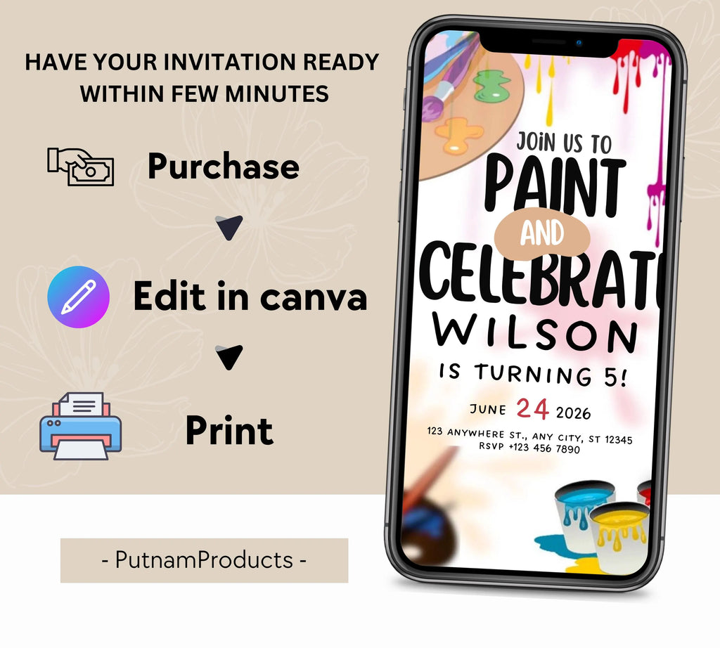 Painting Birthday Party Invitation, Art Party Invitation, Art Birthday Party Invitation, Dress for a Mess, Art Themed, Instant Download