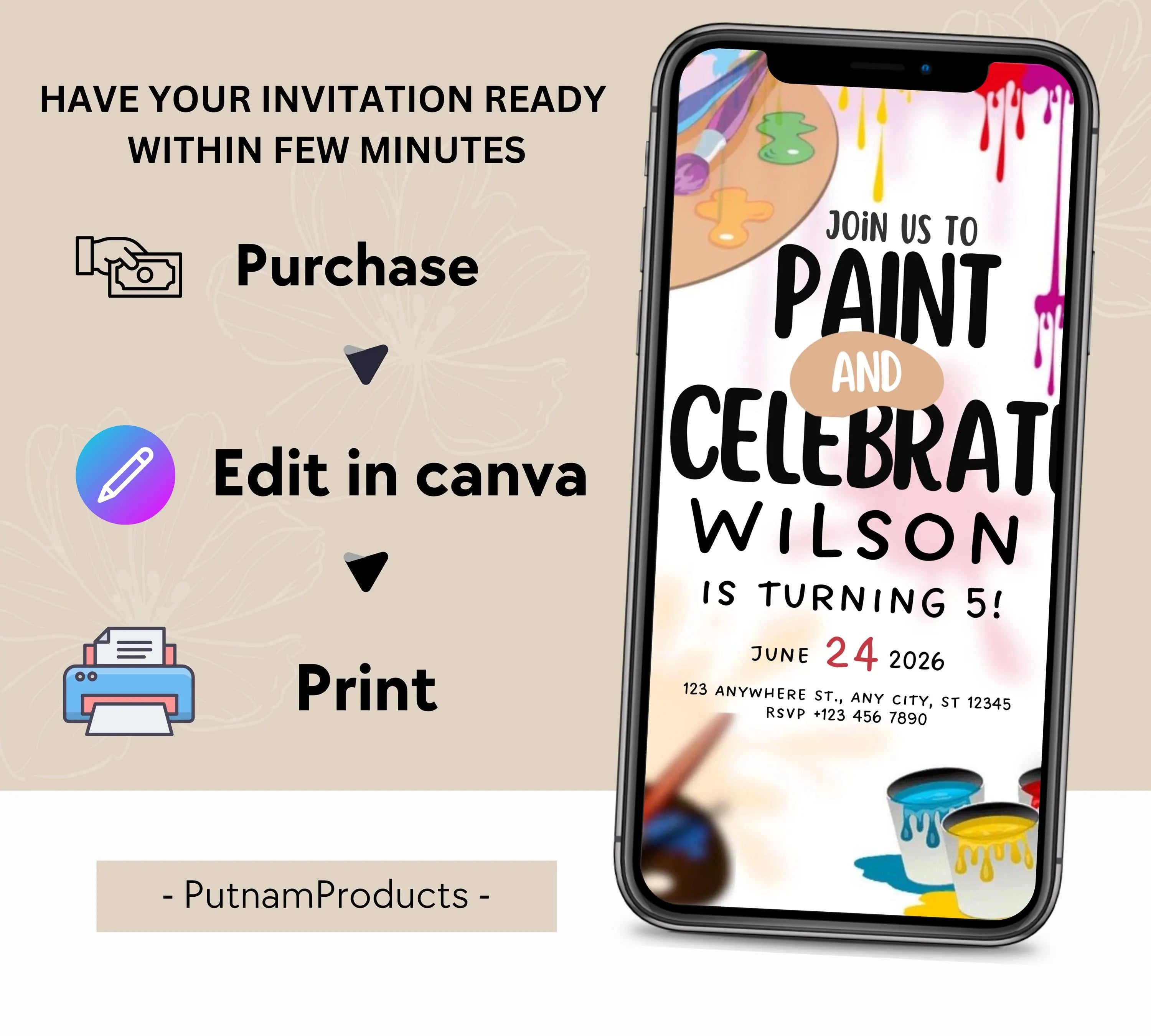 Painting Birthday Party Invitation, Art Party Invitation, Art Birthday Party Invitation, Dress for a Mess, Art Themed, Instant Download