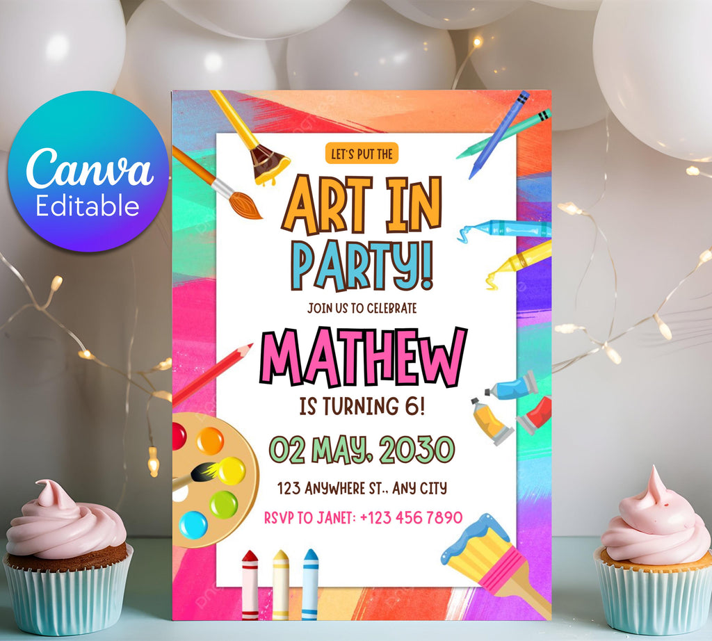 Art Painting Birthday Party Invitation, Art Party Invitation, Art Kids Birthday Party Invitation, Art Themed Invitation, Instant Download