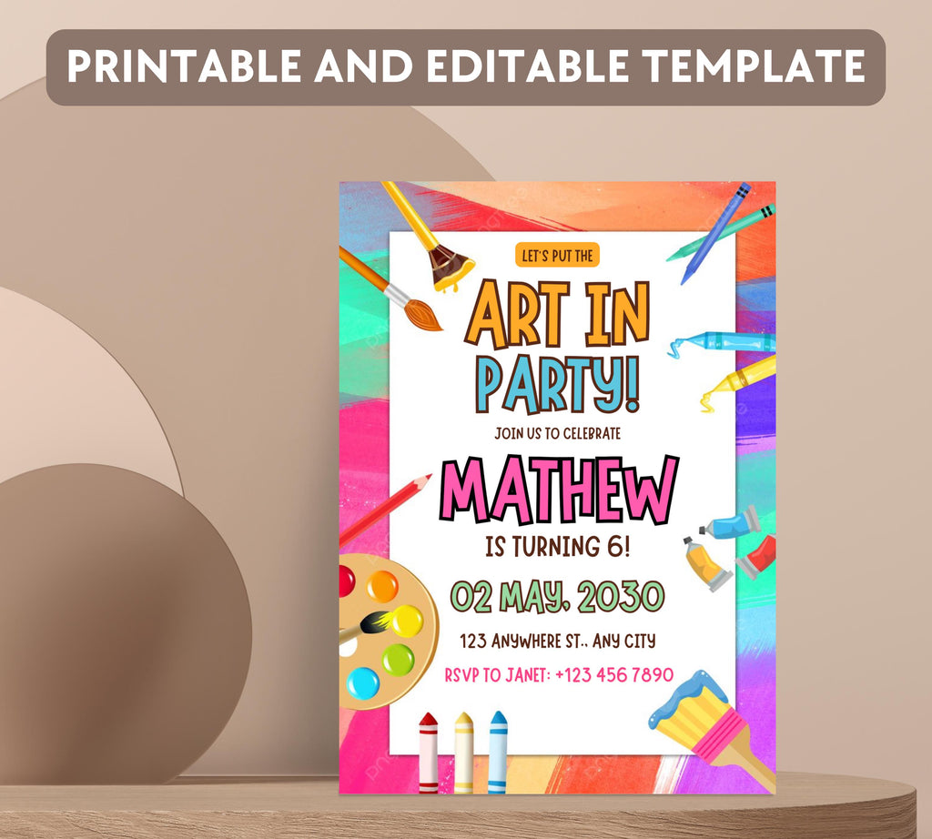 Art Painting Birthday Party Invitation, Art Party Invitation, Art Kids Birthday Party Invitation, Art Themed Invitation, Instant Download