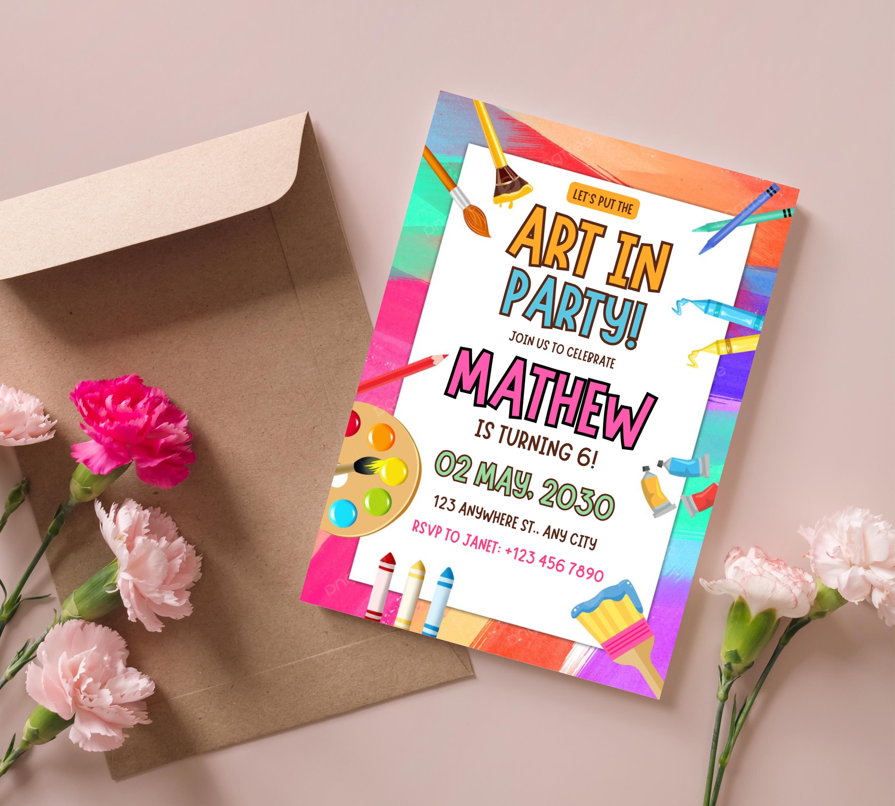 Art Painting Birthday Party Invitation, Art Party Invitation, Art Kids Birthday Party Invitation, Art Themed Invitation, Instant Download