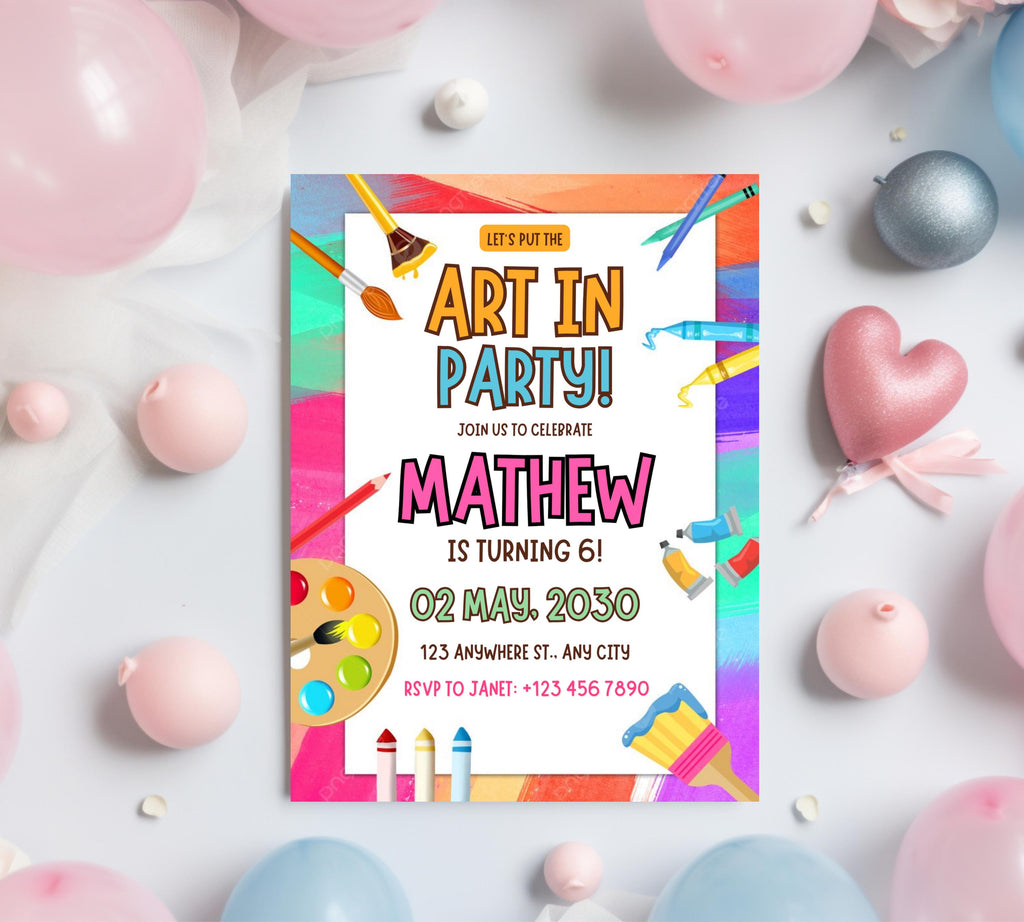 Art Painting Birthday Party Invitation, Art Party Invitation, Art Kids Birthday Party Invitation, Art Themed Invitation, Instant Download