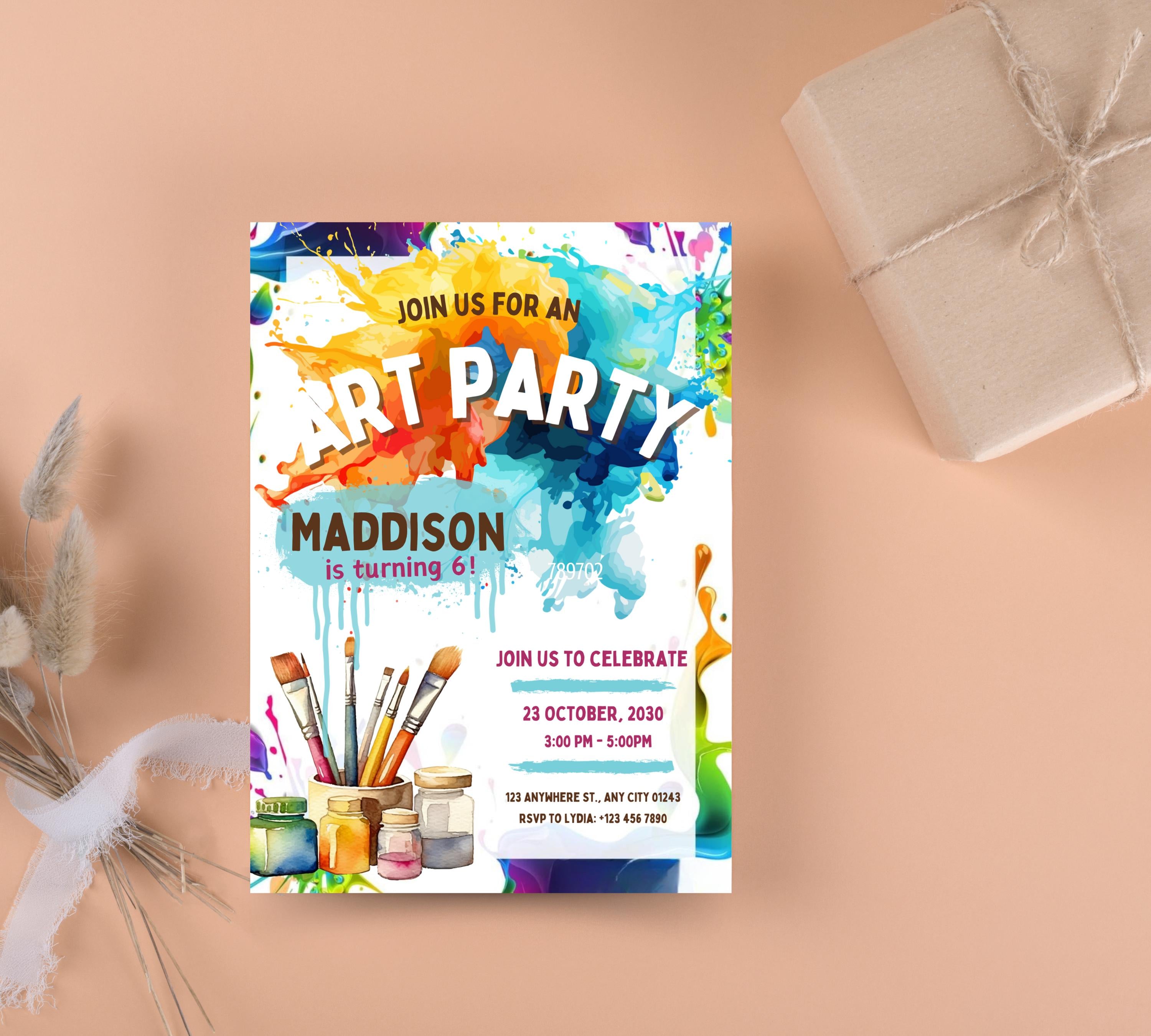 Art Painting Birthday Party Invitation, Art Party Invitation, Art Kids Birthday Party Invitation, Art Themed Invitation, Instant Download