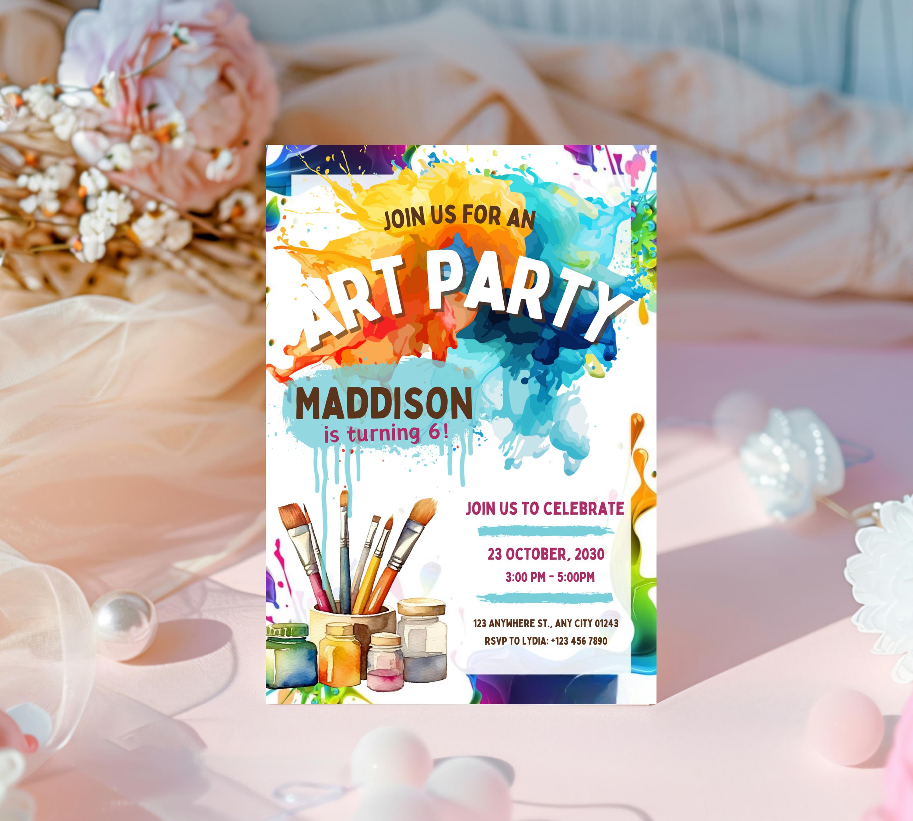 Art Painting Birthday Party Invitation, Art Party Invitation, Art Kids Birthday Party Invitation, Art Themed Invitation, Instant Download