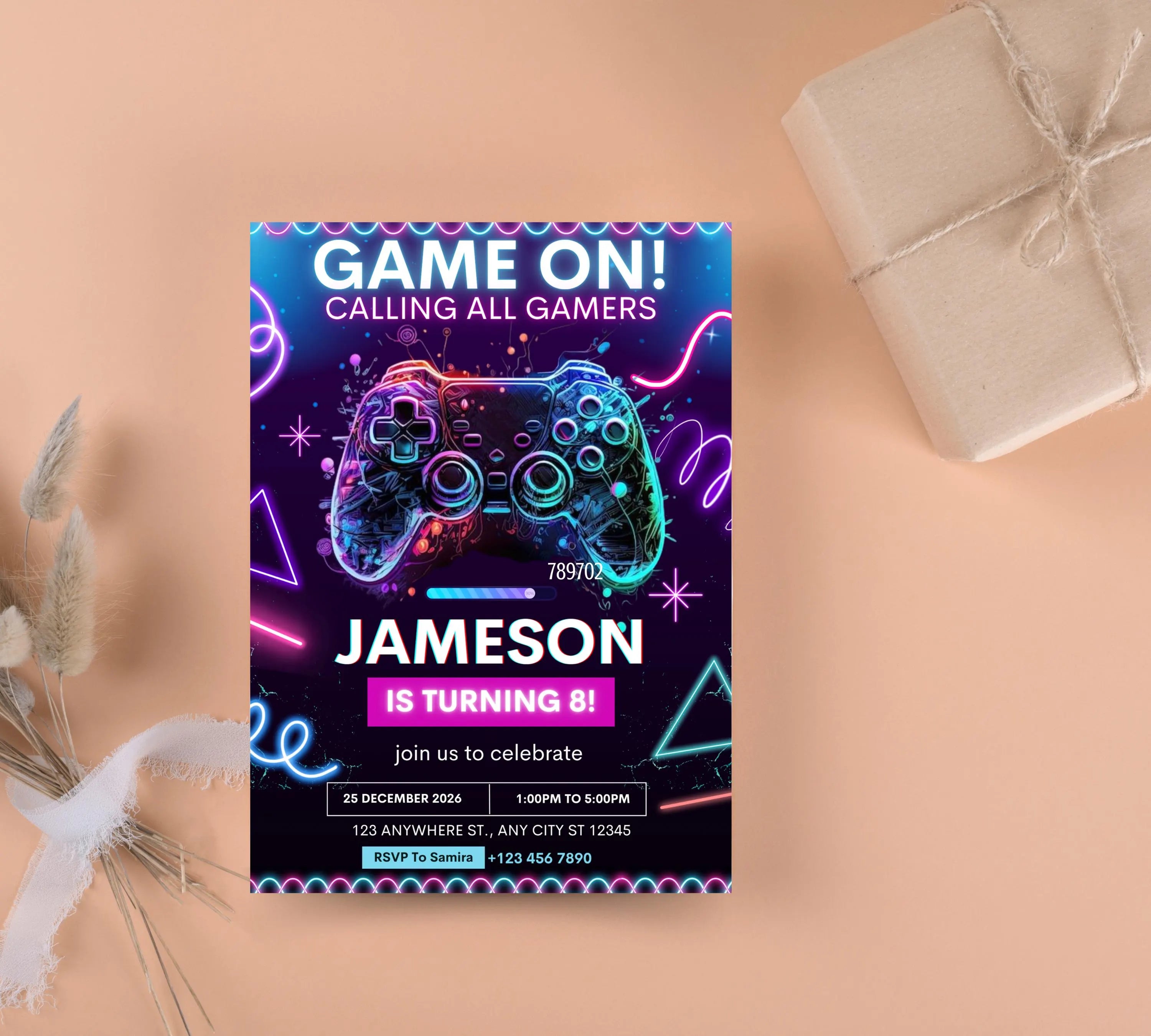 Editable Video Game Birthday Invitation, Video Game Kids Invitation, Neon Level Up Gaming Birthday Party Invites, Instant Download