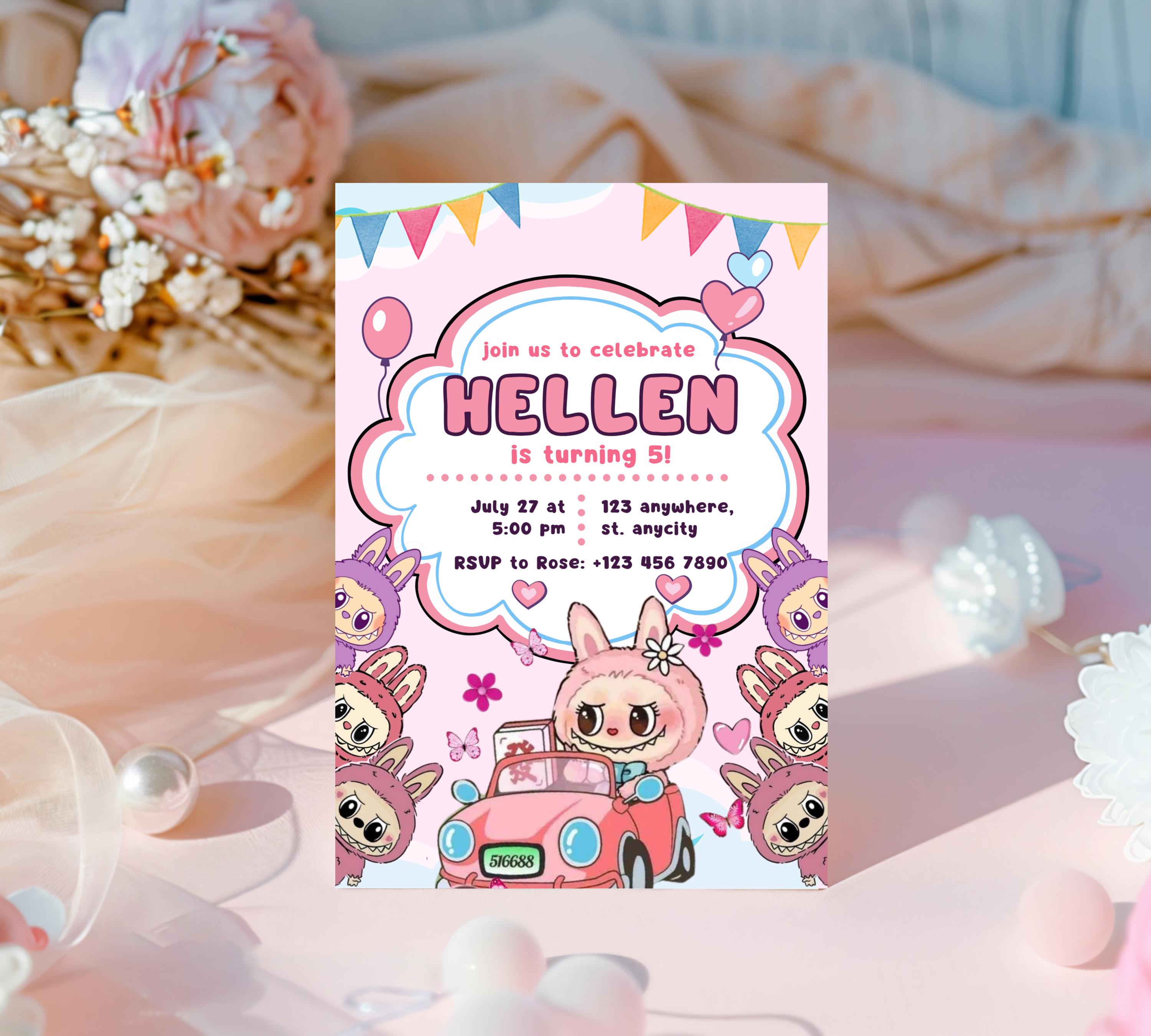 Editable Labubu Birthday Invitation, Labubu Kids Birthday invitation, Kids Bday Digital Invite, Editable Invitation, Kids Birthday Invite