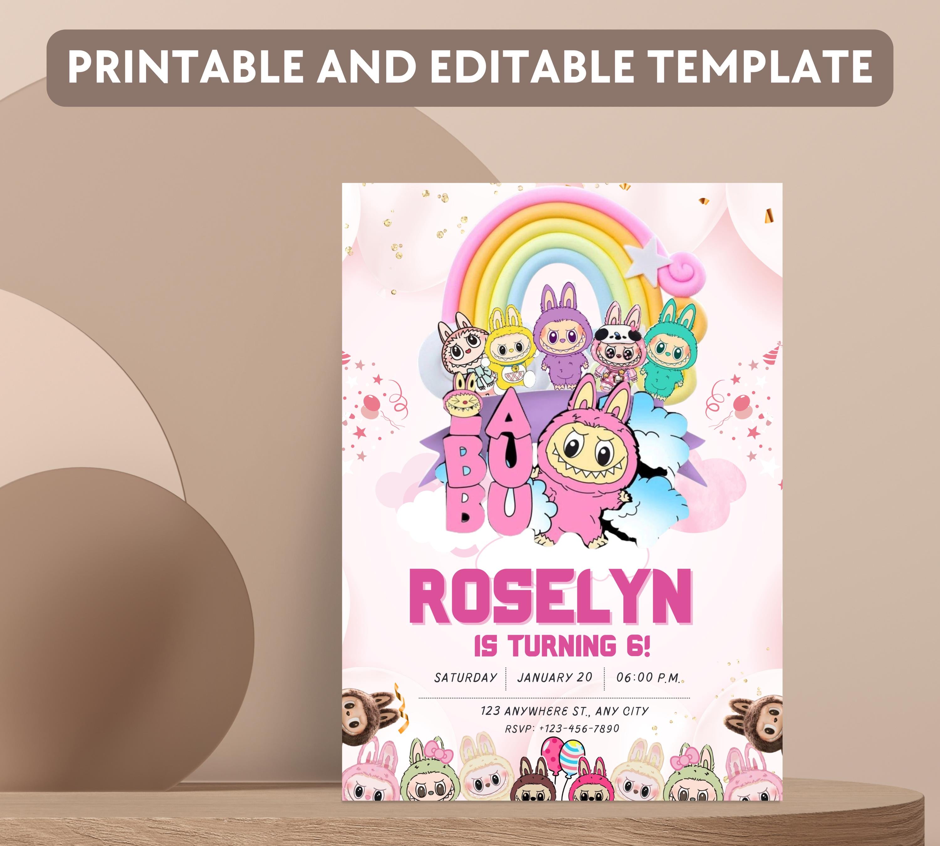 Pink Labubu Birthday Invitation, Labubu Kids Birthday invitation, Kids Bday Digital Invite, Editable Invitation, Kids Birthday Invite