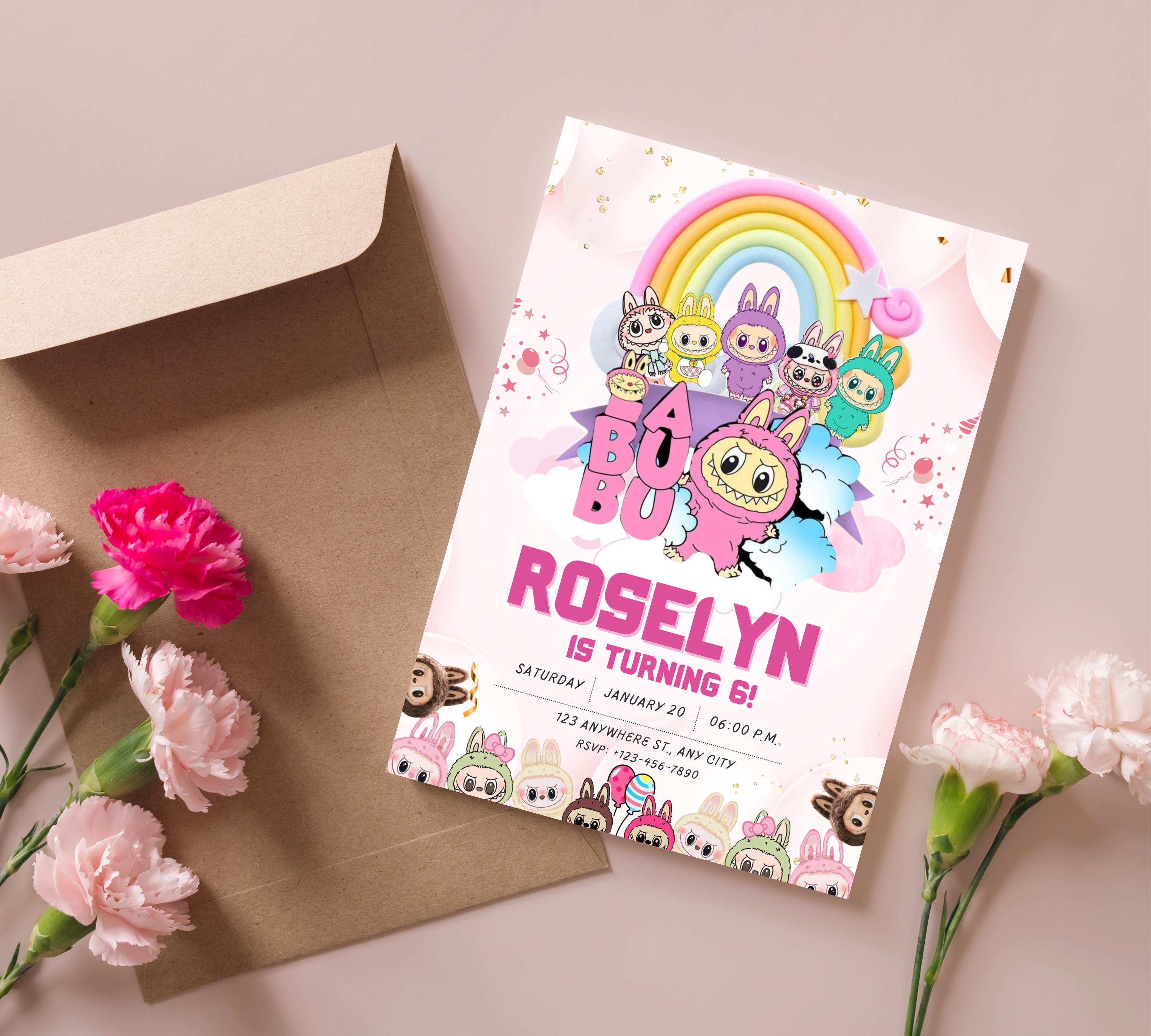 Pink Labubu Birthday Invitation, Labubu Kids Birthday invitation, Kids Bday Digital Invite, Editable Invitation, Kids Birthday Invite