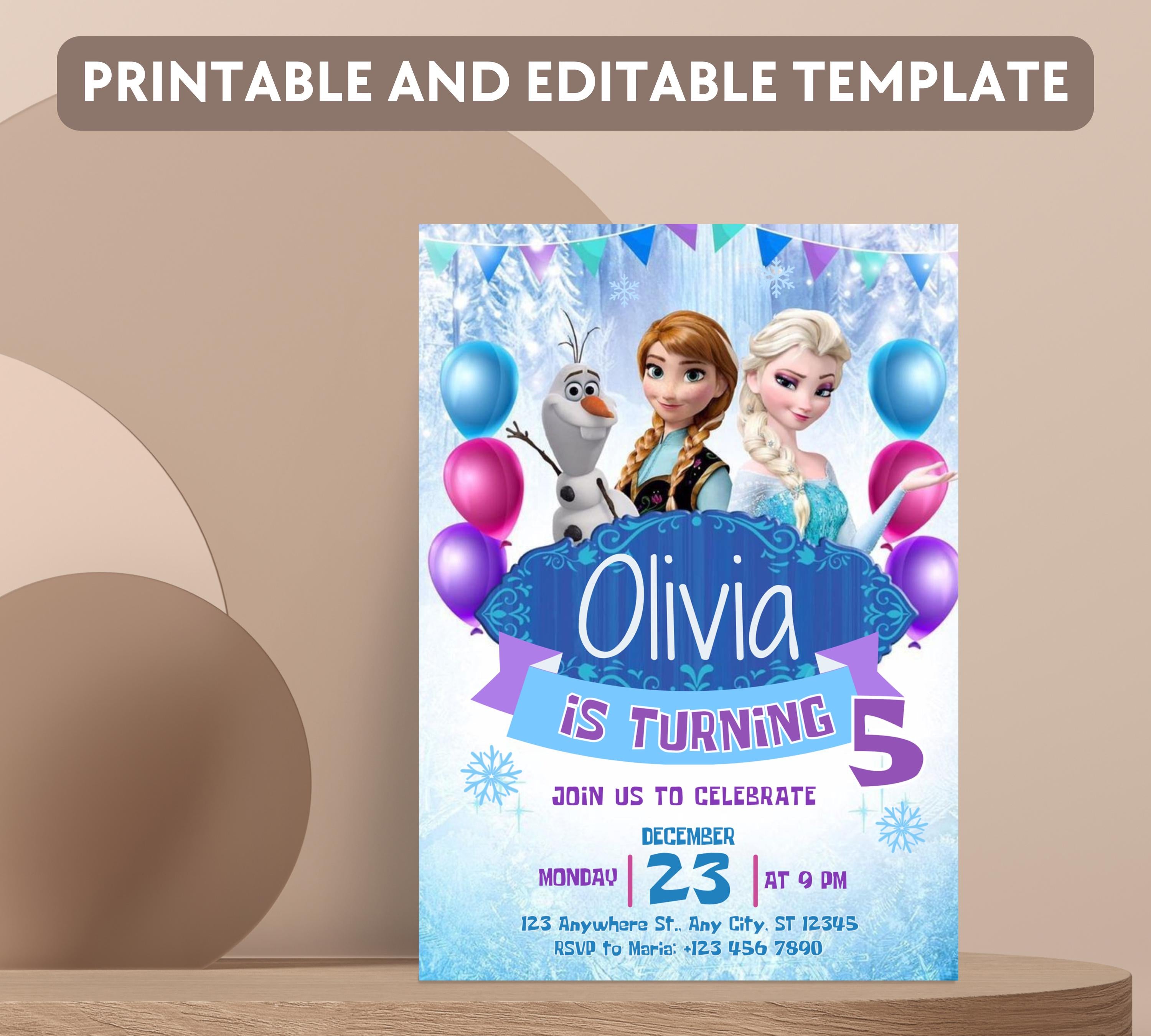 Editable Frozen Birthday Invitation, Frozen Party Elsa Invitation, Winter Snow Kids Birthday Invite, Kids Birthday Invite, Instant Download