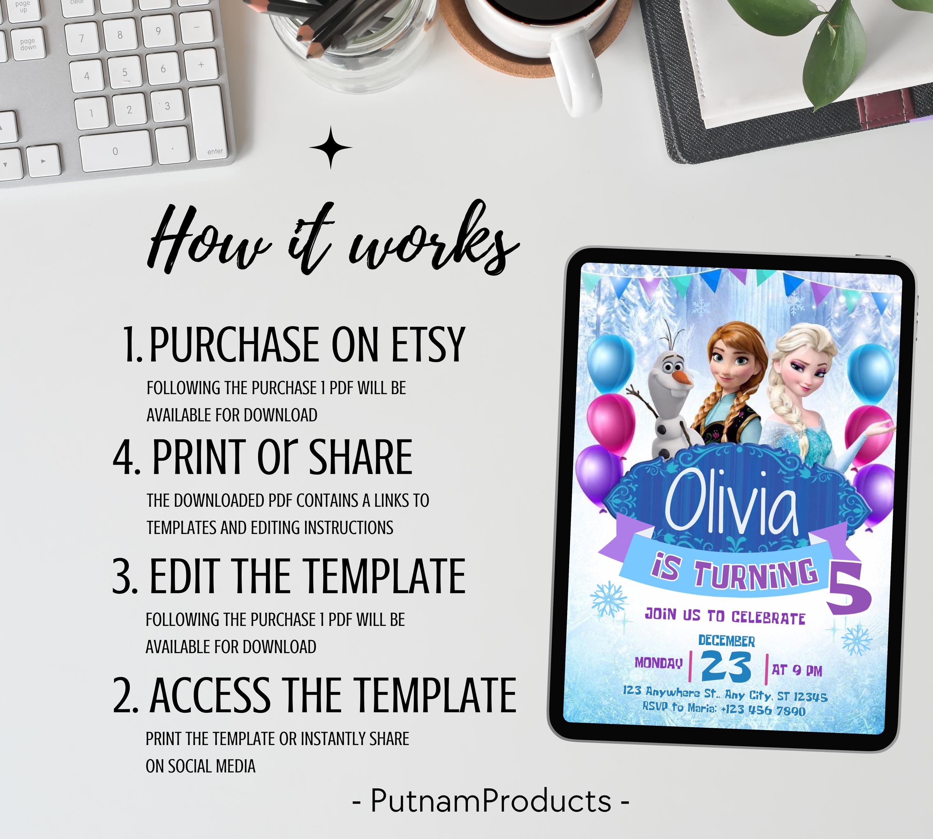 Editable Frozen Birthday Invitation, Frozen Party Elsa Invitation, Winter Snow Kids Birthday Invite, Kids Birthday Invite, Instant Download