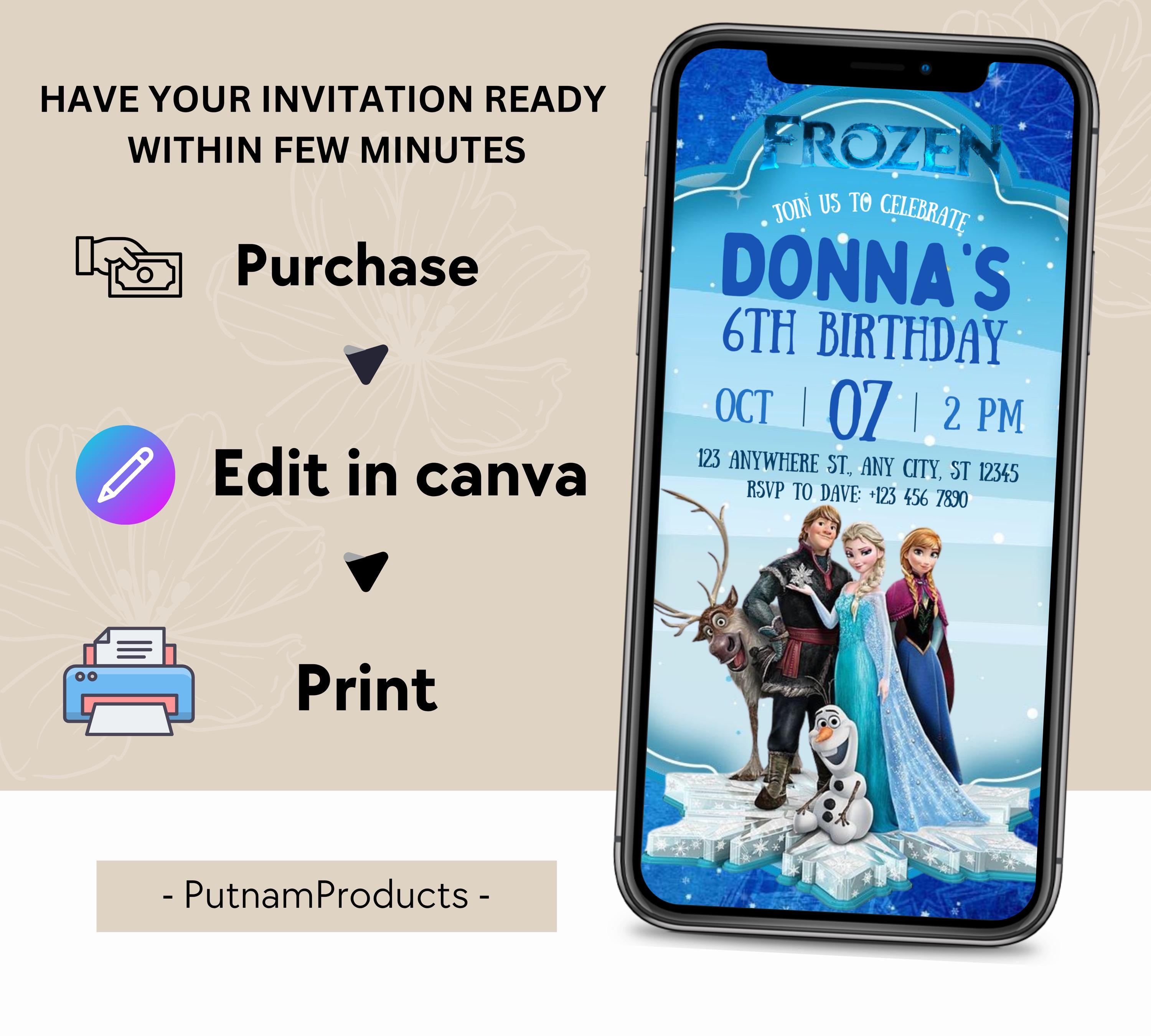 FROZEN Birthday Invitation, Elsa Birthday Invitation, Winter Snow Birthday Printable, Editable Instant Download, Frozen Party Invitation