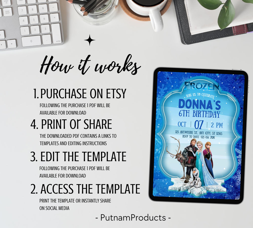 FROZEN Birthday Invitation, Elsa Birthday Invitation, Winter Snow Birthday Printable, Editable Instant Download, Frozen Party Invitation